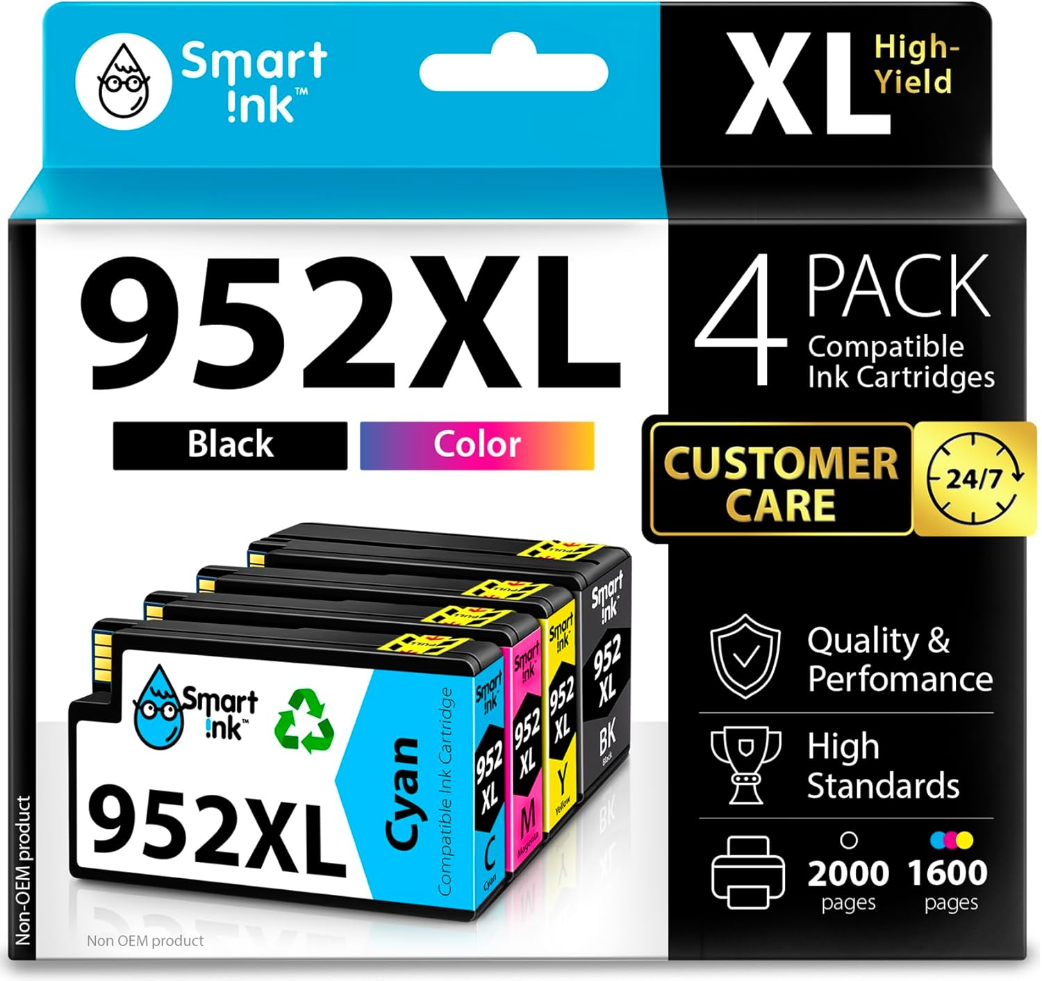 Compatible Ink Cartridges Replacement for HP 952XL 952 XL 4 Combo Pack (Black
