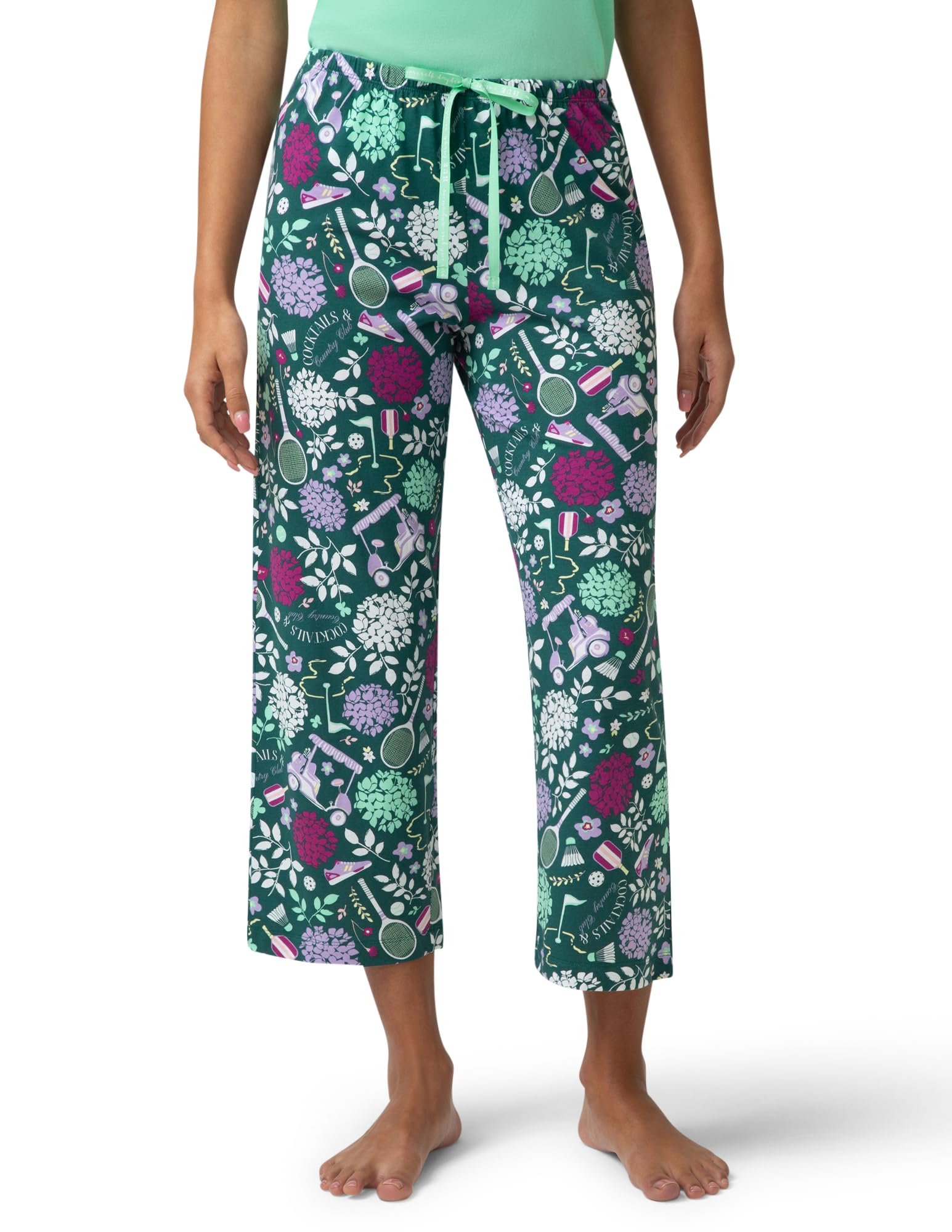 HUE Women's Summer Vacation Pajama Separates, Soft, Whimsical Print Pjs with Tropical Beach Themes, Flip Flops, Cocktails