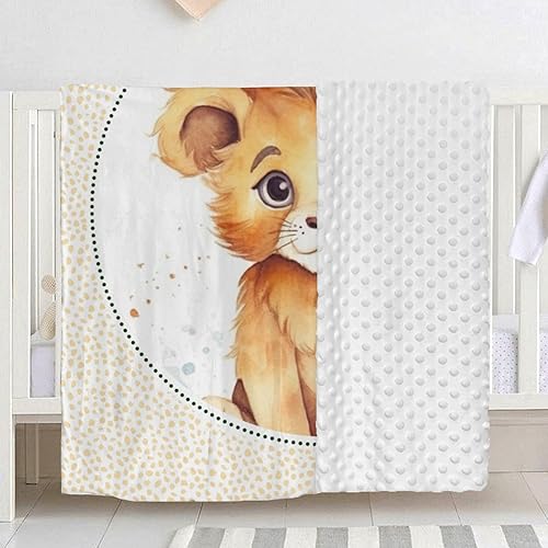 Miniatura 3 de Manta de bebé personalizada de león con nombre, doble capa, manta de felpa suave Minky con respaldo de puntos, manta de recepción de cuna