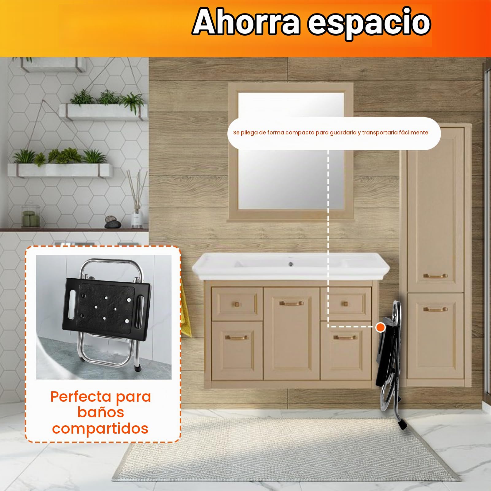 Asiento de ducha plegable, silla de ducha de acero inoxidable elegible para ducha interior, taburete de ducha portátil de 400 libras, silla de baño antideslizante de seguridad para personas mayores