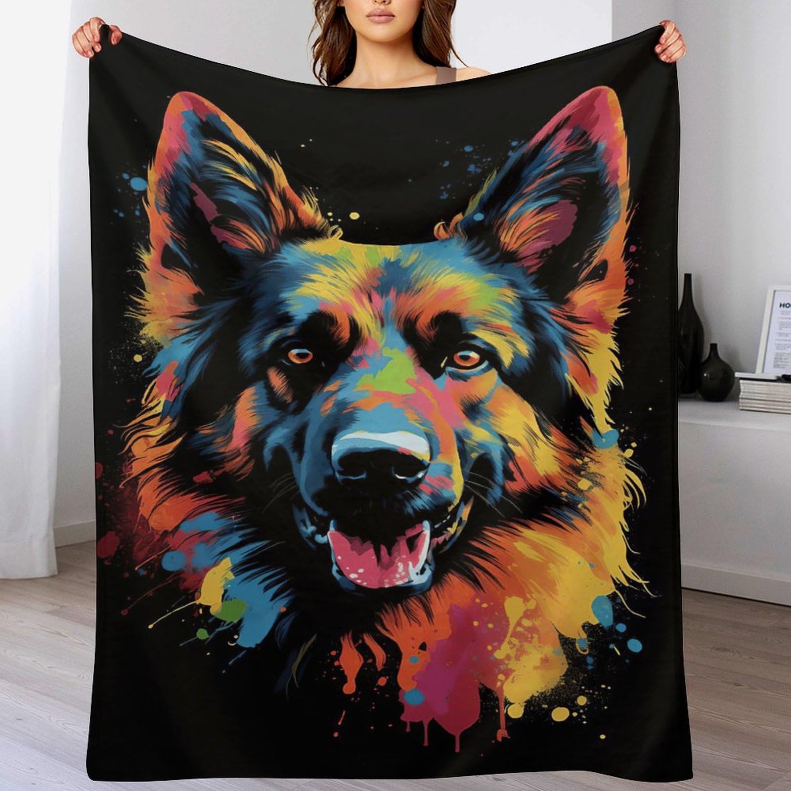 Couverture berger allemand en flannel douce polaire 140x180cm pour canapé