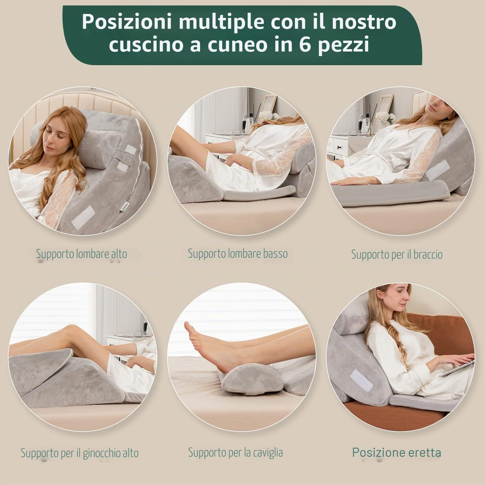 GIANTEX Set di 6 cuscini con zeppa in memory foam, cuscino da lettura con poggiatesta e cuscino gambe rialzate per dopo la chirurgia, gravidanza, sonno laterale