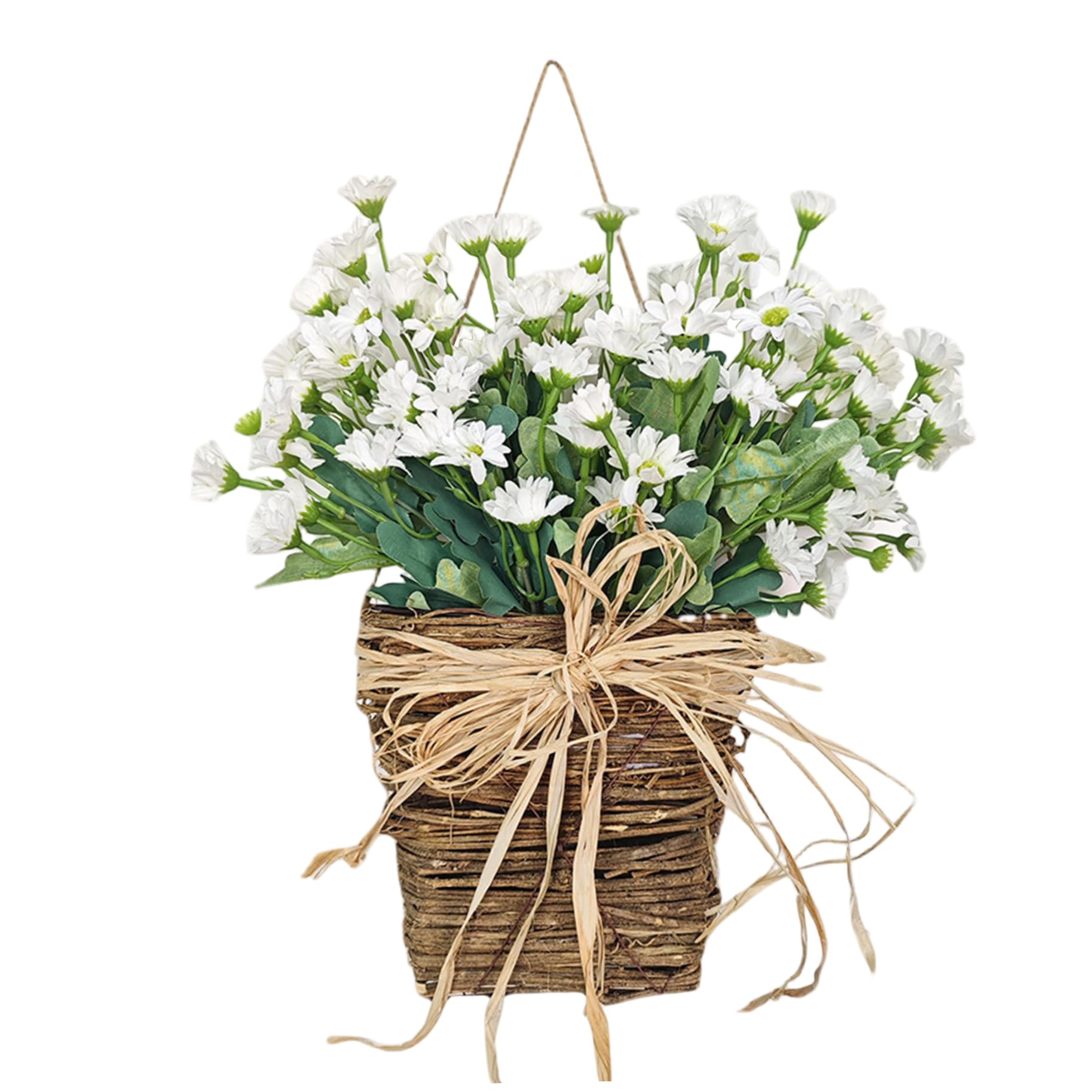 Uanqfegy Daisy Flower Front Door Basket – Spring Wreaths for Front Door, Artificial Decor 13.8x7.9 for Wedding Party Porch Wall