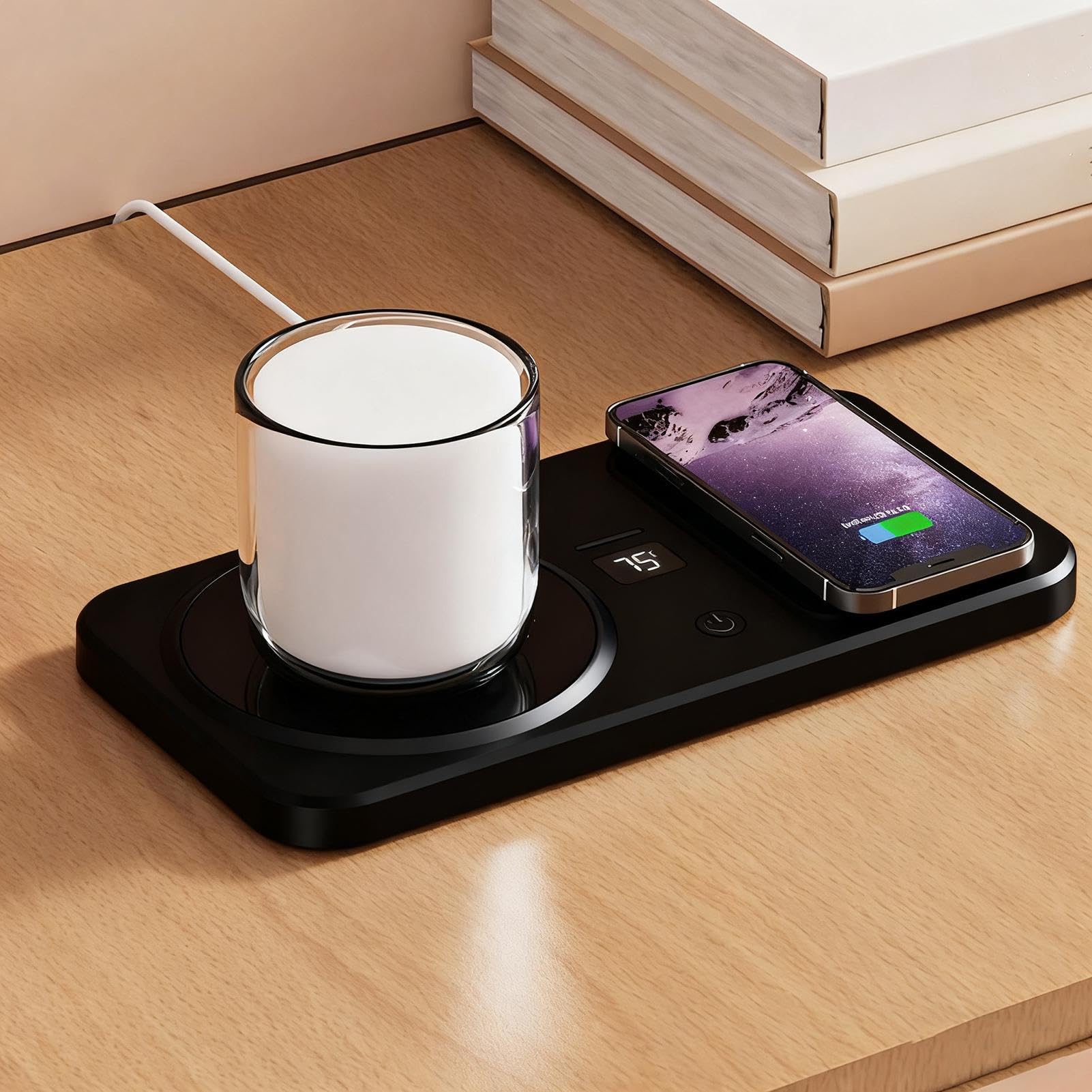 Calentador De Café para Escritorio | Base Calefactora Inalámbrica para Tazas | Calentador De Bebidas con 3 Ajustes De Temperatura para Cargar Reloj Y Teléfono | Regalo para Oficina Hogar