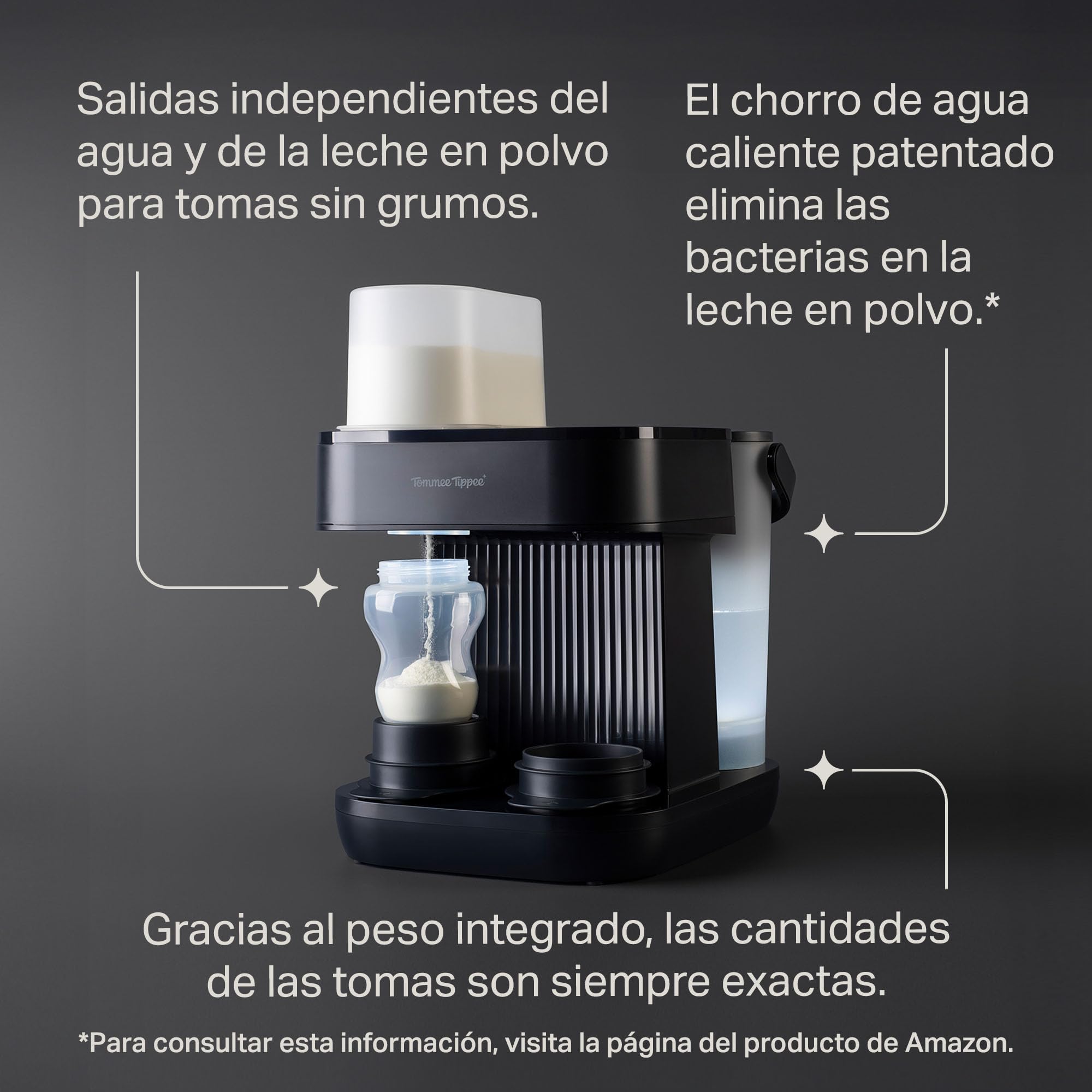 Tommee Tippee Preparador de Biberones Perfect Prep Pro con dispensador de leche en polvo, filtro de agua antibacteriano y asistencia personalizada en la app