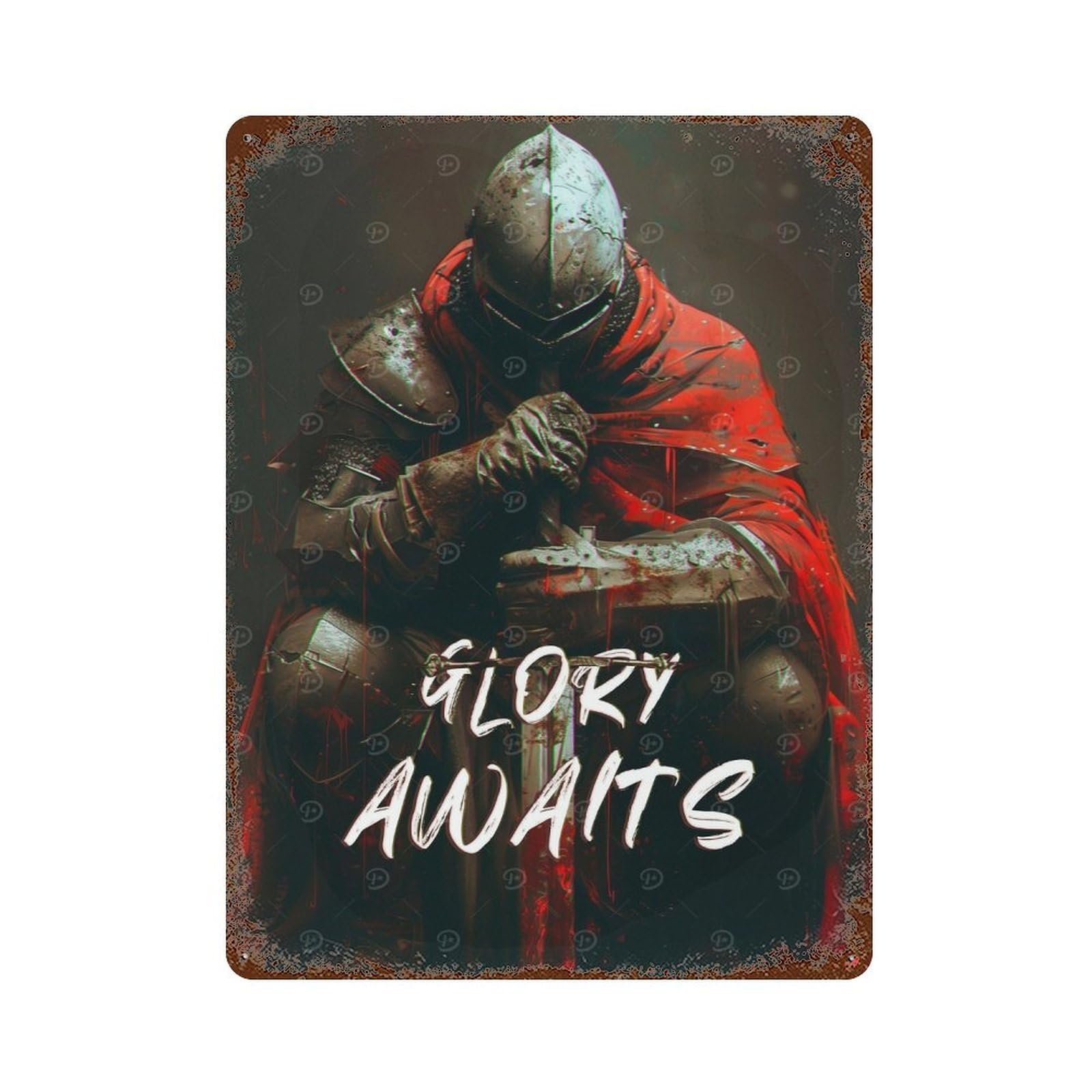 Rust Effect Glory Awaits Rusty Metal Tin Sign 15.7"x11.8", Farmhouse Wall Decor for Shed, Workshop And Garage Wall Decor