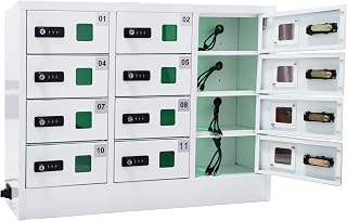 Cell Phone Locker 12 Slots Steel Heavy Duty Fast Charging Cabinet with Combination Lock & 3-in-1 Charging Ports, Secure Storage for Office, Factory, School, Government & Police, White