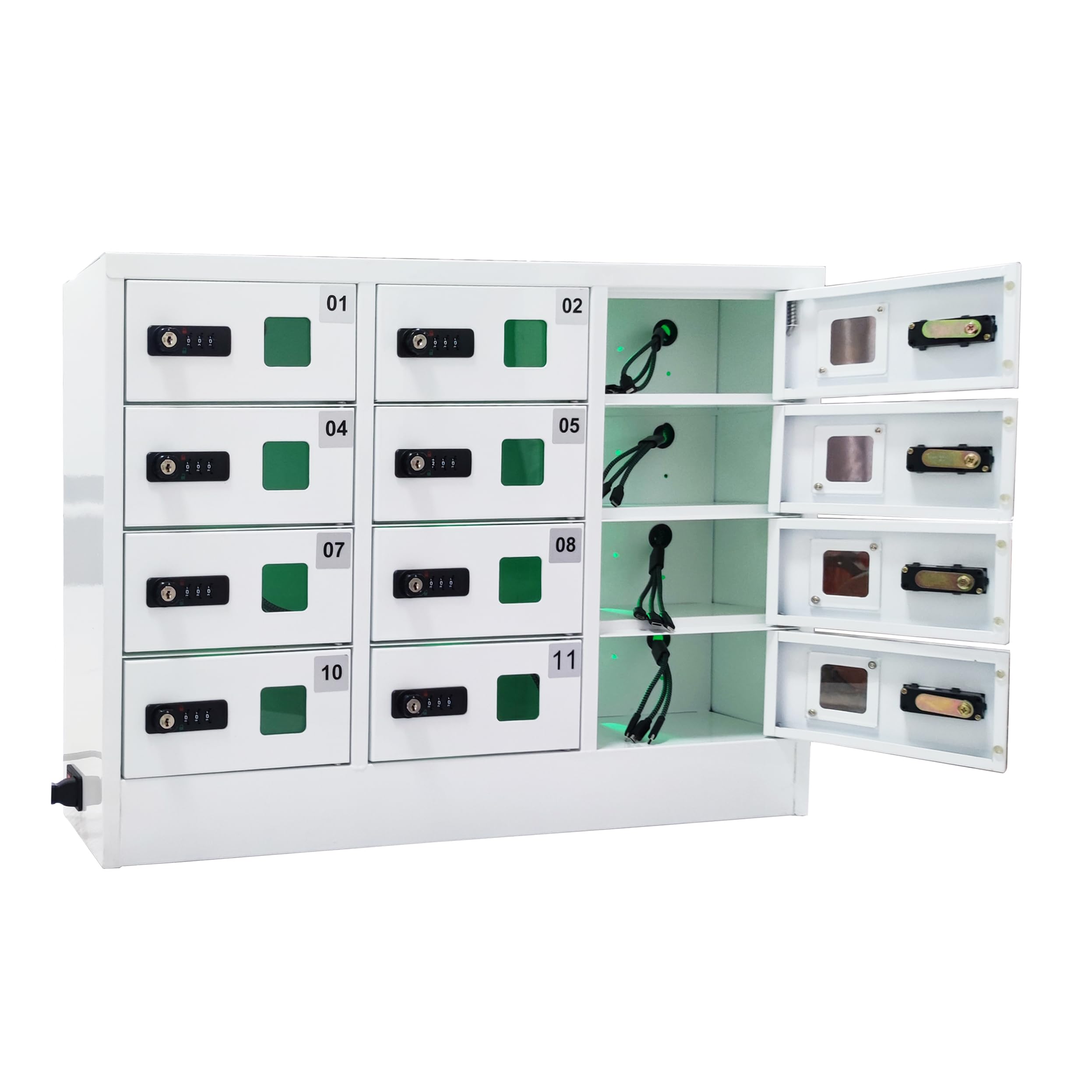Bpatoimsx - Armadietto in acciaio con 12 scomparti per cellulare, con mini stazione di ricarica e serratura a combinazione, colore: bianco, ideale per studenti e dipendenti
