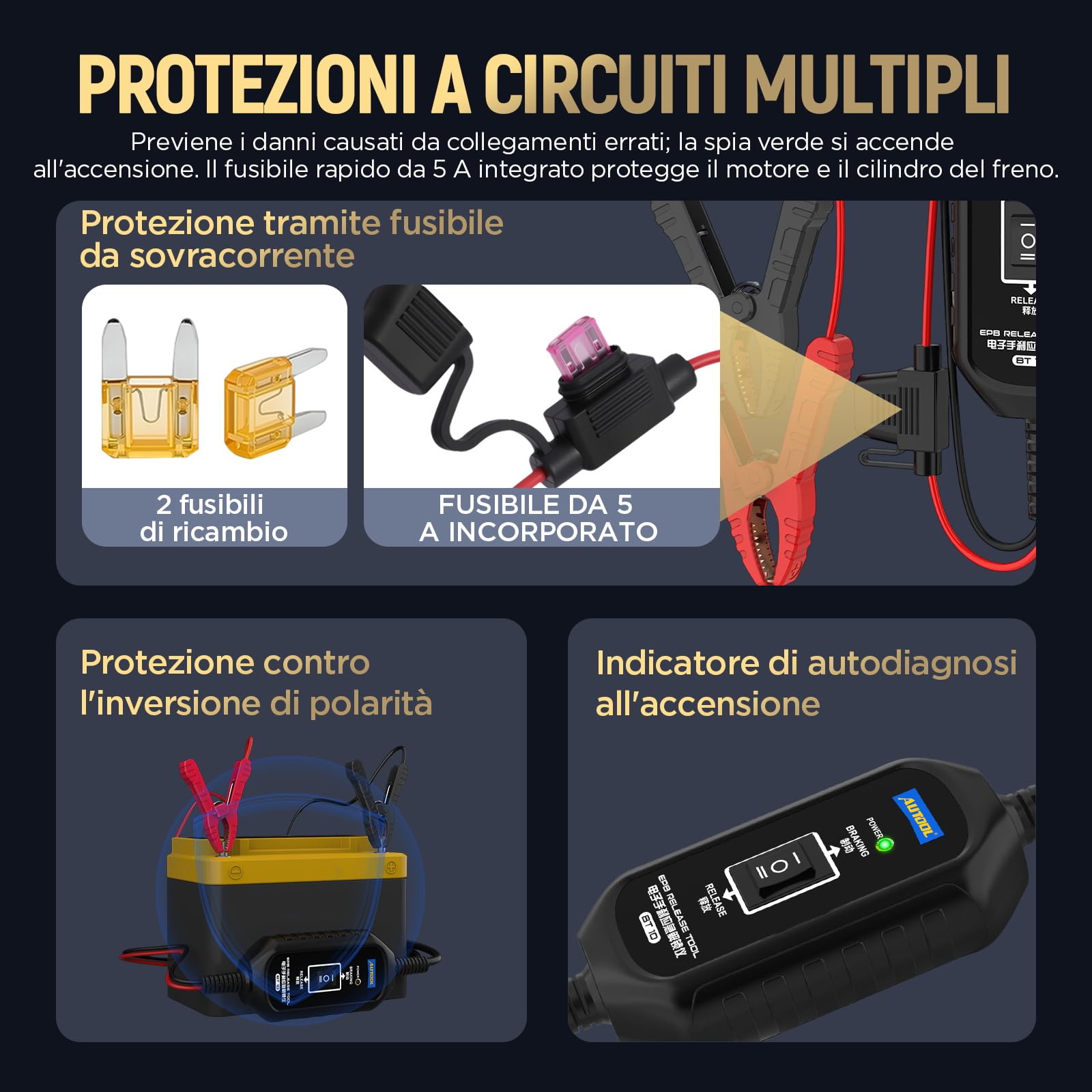 AUTOOL BT10 EPB - Strumento di rilascio del freno a doppio canale e controllo di retromarcia per rilascio e ripristino elettronico del freno di stazionamento, salvataggio stradale di emergenza