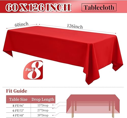 Miniatura 10 de fani Paquete de 8 manteles redondos de 120 pulgadas, mantel de tela de poliéster blanco para mesa redonda, lavable a manchas y arrugas, para bodas,