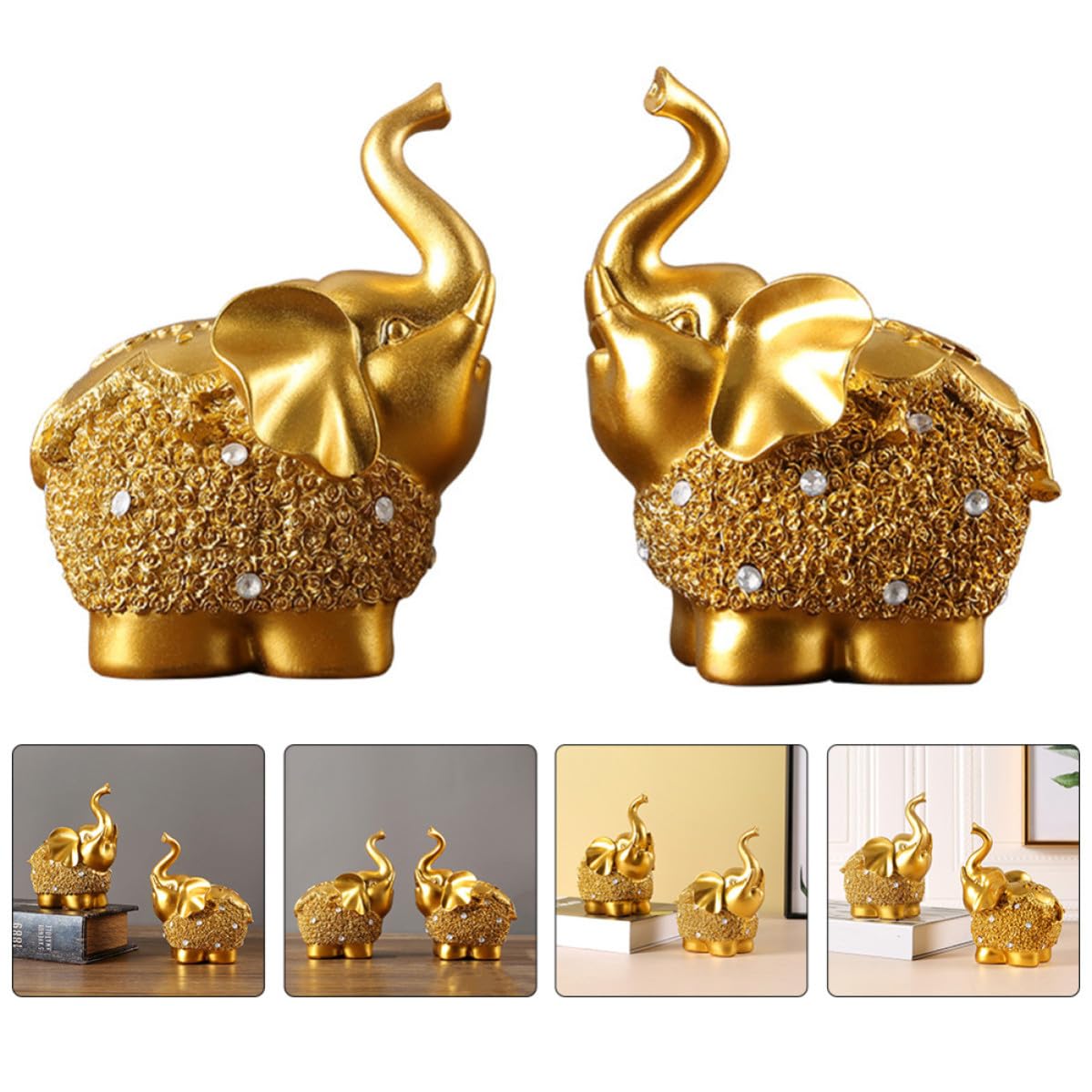 CLISPEED Ornamenti in Resina Elefante Oro 2 Pezzi Decorazione Casa Stabile e Lavorazione Fine per Arredamento Interno e Festa di Primavera