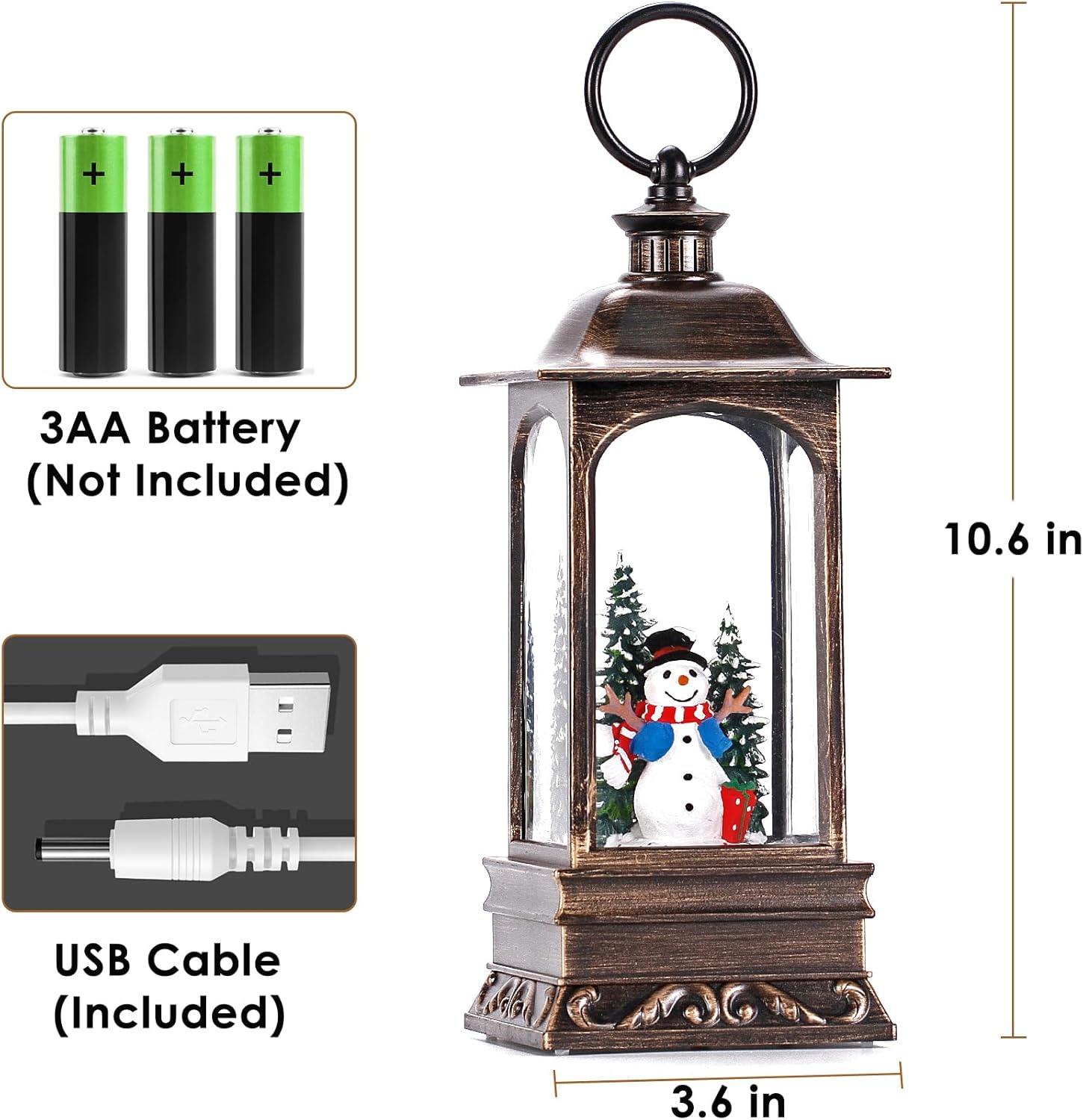 Christmas Snow Globes with Music, Snowman Snow Globe Lantern 6H Timer Lighted Christmas Lantern for Christmas Decorations - Image 6