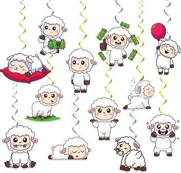 24 Pcs Sheep Hanging Decorations Sheep Hanging Swirls Ceiling Swirls Sheep Birthday Party Supplies for Sheep Party Decorations Farm Animals Hanging Decorations