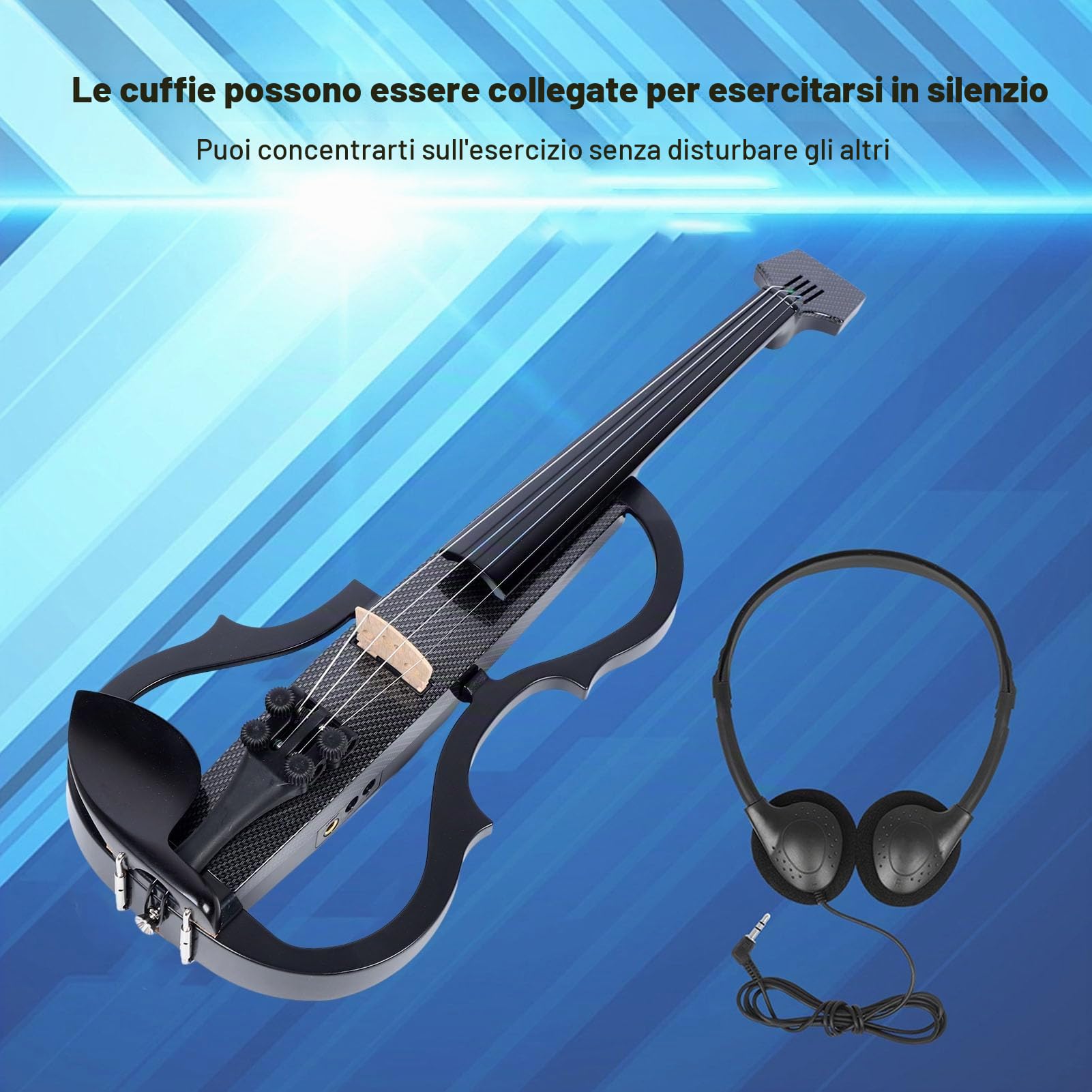 Violino Elettrico Silenzioso Professionale - Violino Elettrico Full Size 4/4 in Fibra di Carbonio Premium e ABS con Pickup per Adolescenti Adulti (Nero strutturato)