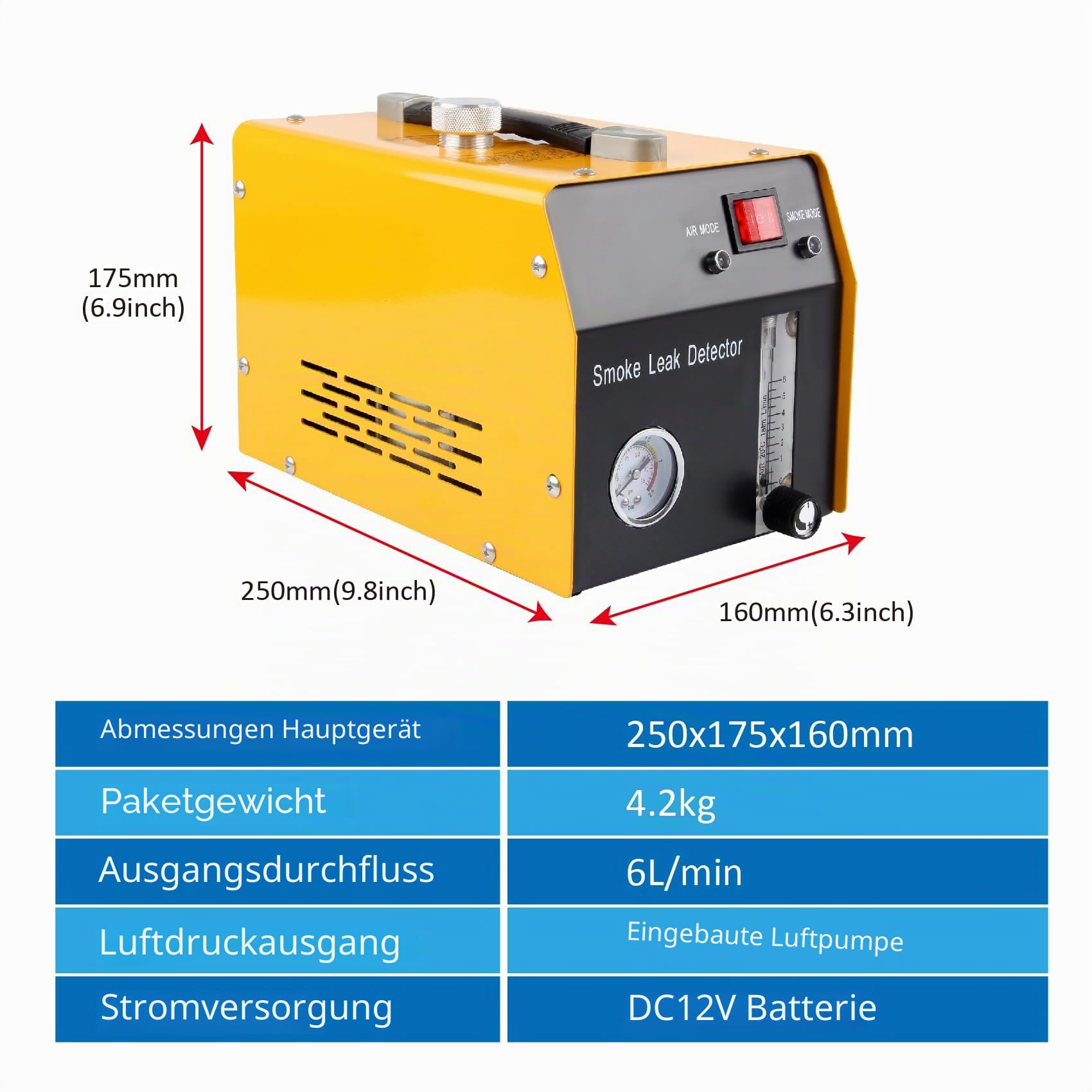 KFZ Rauchmaschine-Nebelmaschine Vakuum Rauch Diagnosegerät Rauchleckdetektor EVAP 12V für kraftstoffsystem Leitungsrohrsysteme (Testöl: Babyöl)