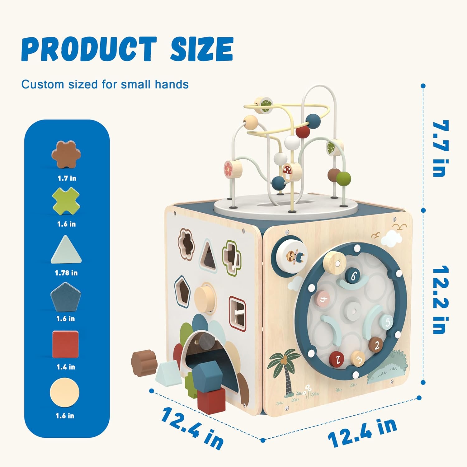 FReniland Wooden Activity Cube，Five Sided Montessori Toys，Sensory Toy for Toddler，Gift for Boys and Girls Over 18 Months