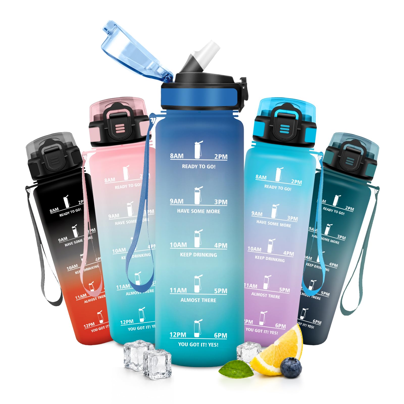 JAPORIA 1L Water Bottle, Motivational Water Bottle with Straw, BPA Free, Leak Proof, Water Bottle for Yoga, Travel, Gym, Camping