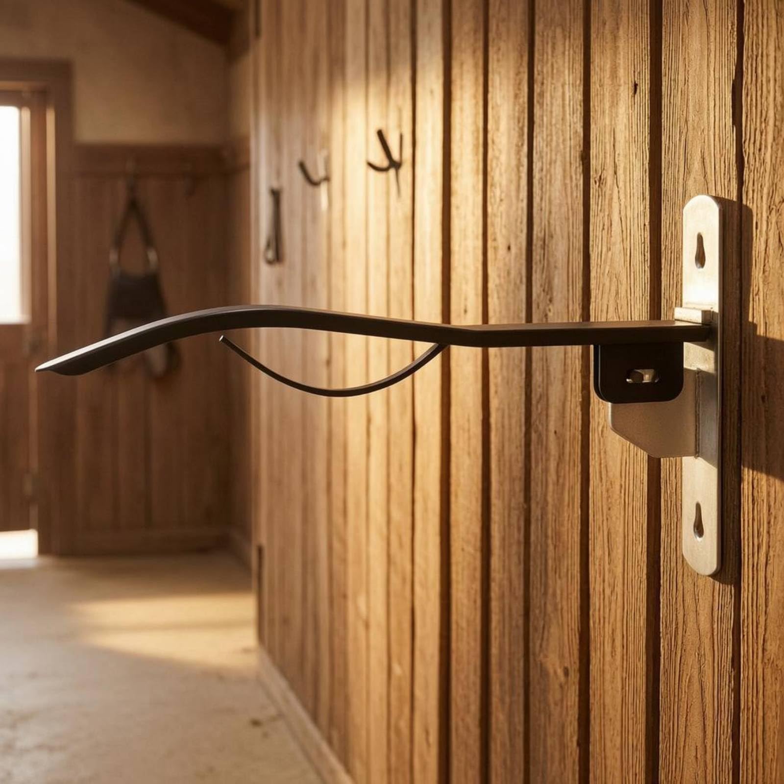 Porta Sella da Parete Rack Staffa Appendisella Struttura in Metallo Braccio Curvo Pieghevole Installazione Resistente Adatto per Stalle Manutenzione Ambienti Equestri Soluzione Salvaspazio