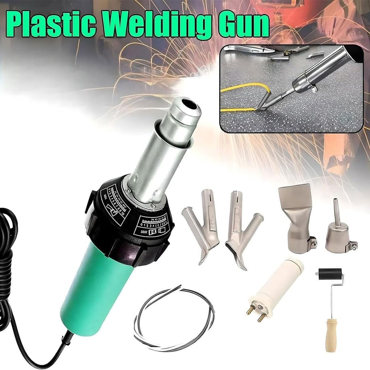 Pistola de soldadura de aire caliente de 1600 W, soldadora manual de plástico PVC con boquillas, para soldadura de suelos, mejoras para el hogar y pelado de pintura