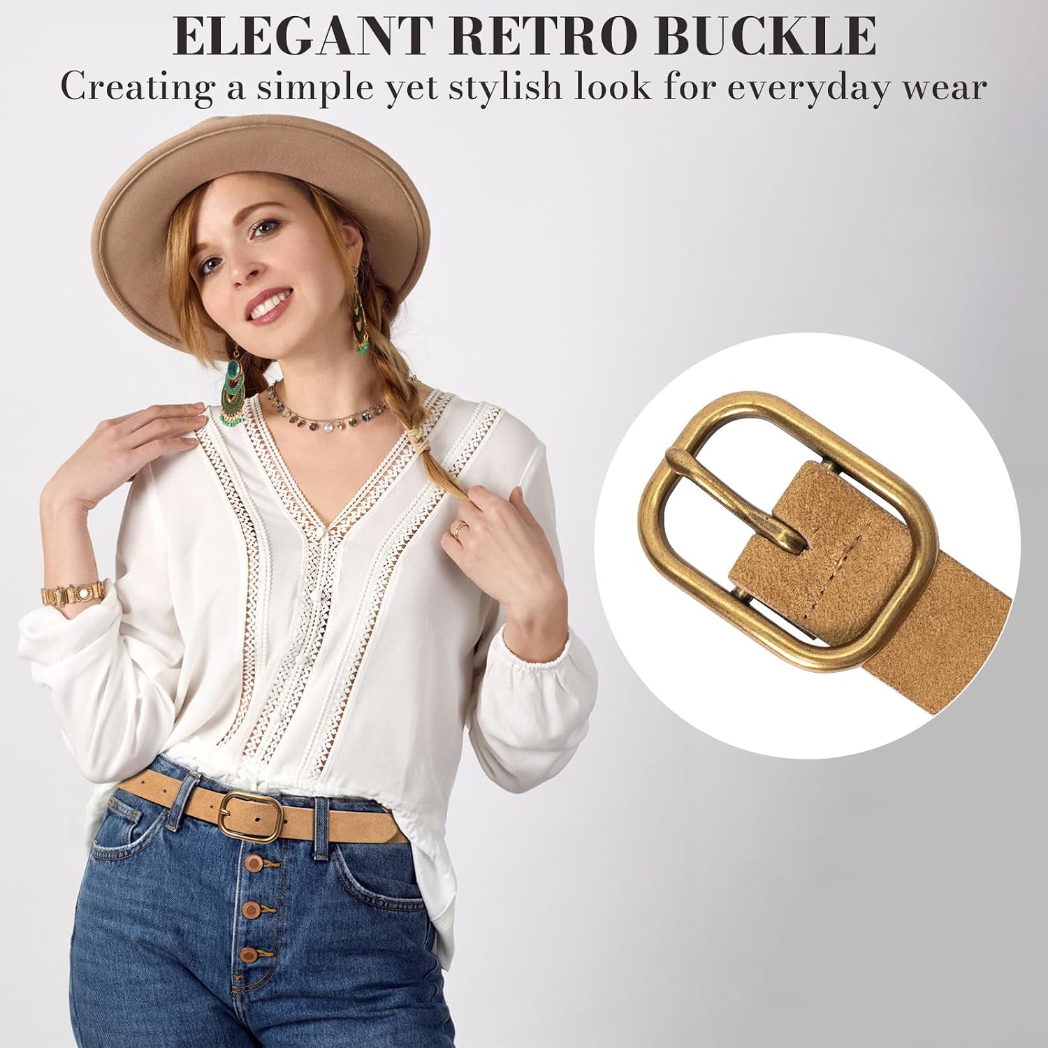 Womens Belts Leopard Print Belt for Women Genuine Suede Leather Waist Belts for Jeans