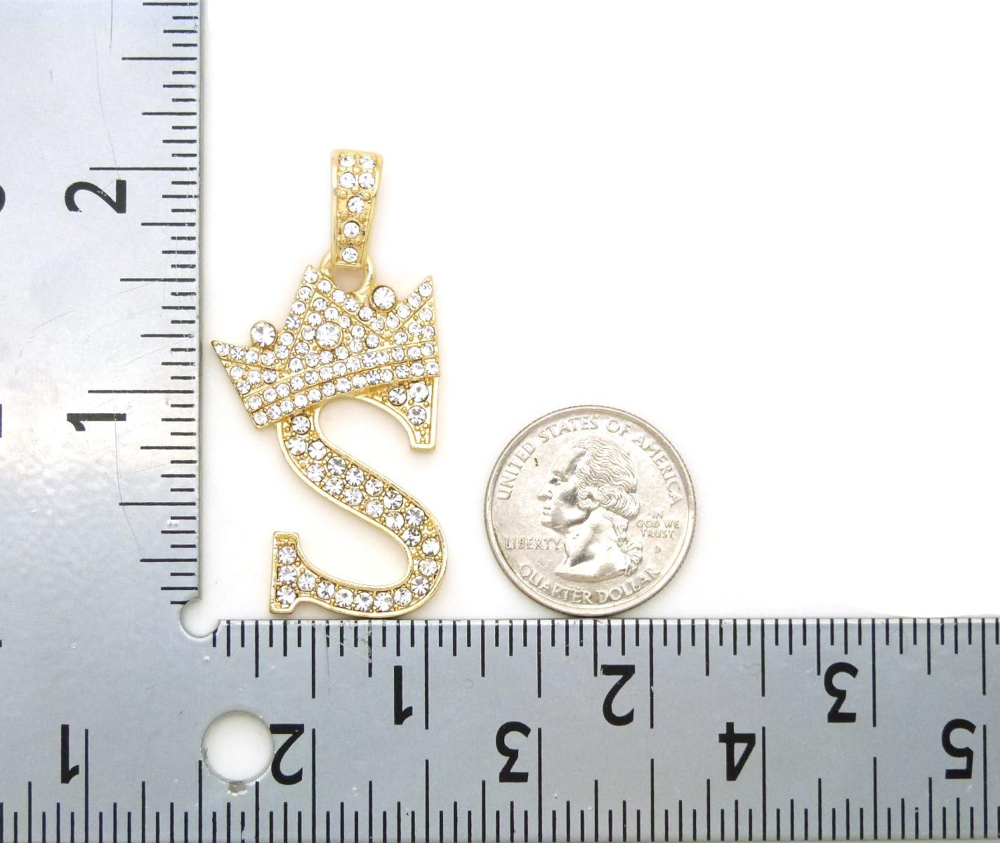 Fashion 21 King Crown Alphabet Initial Pendant 2mm 24 inches Box Chain Necklace in Gold, Silver Tone