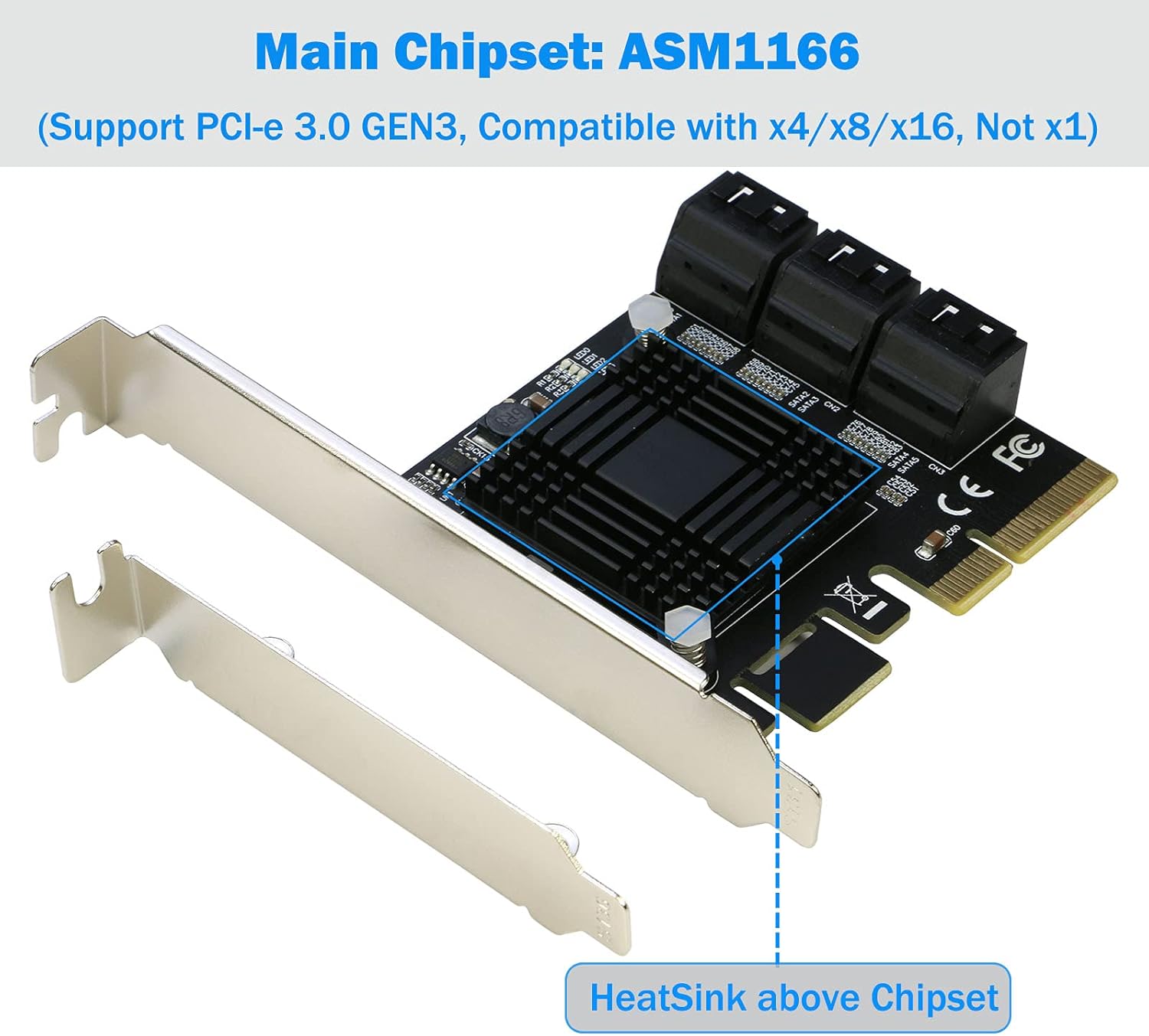 PCIe SATA Card 6-Port + M.2 to SATA 3.0 Adapter 6-Port