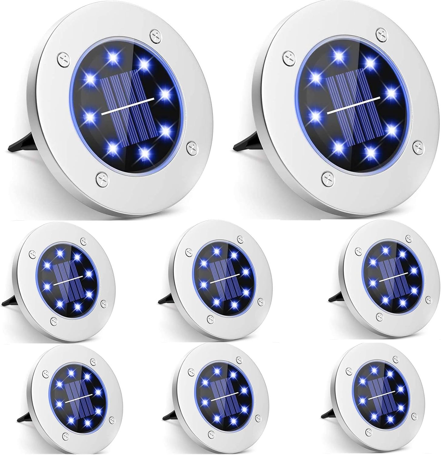LYHOPE Solar Ground Lights, 8 Pack 8 LED Solar Disk Lights Outdoor Garden In-ground Lights Landscape Lighting for Lawn Pathway Yard Patio Walkway (Blue)