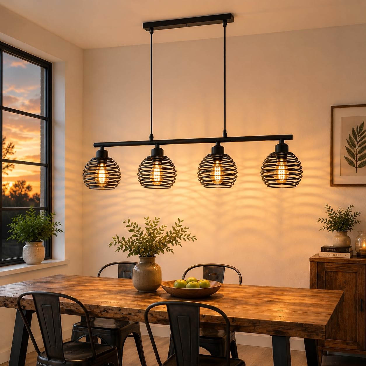 ZMH Pendelleuchte Esstisch Hängelampe Vintage 4 Flammig Hängeleuchte | Hängeleuchte Schwarz Metall Industrial Design E27 Retro Esszimmerlampe Höhenverstellbar Esstischlampe für Esszimmer