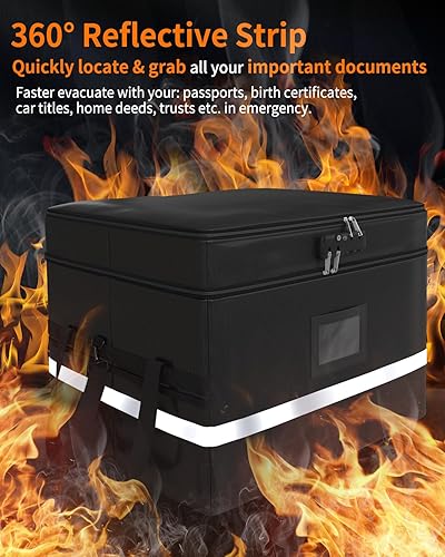 Miniatura 3 de NYFITY Caja de documentos ignífuga, caja organizadora de archivos a prueba de fuego con cierre de tapas, hasta 3000 , resistente al agua, caja de