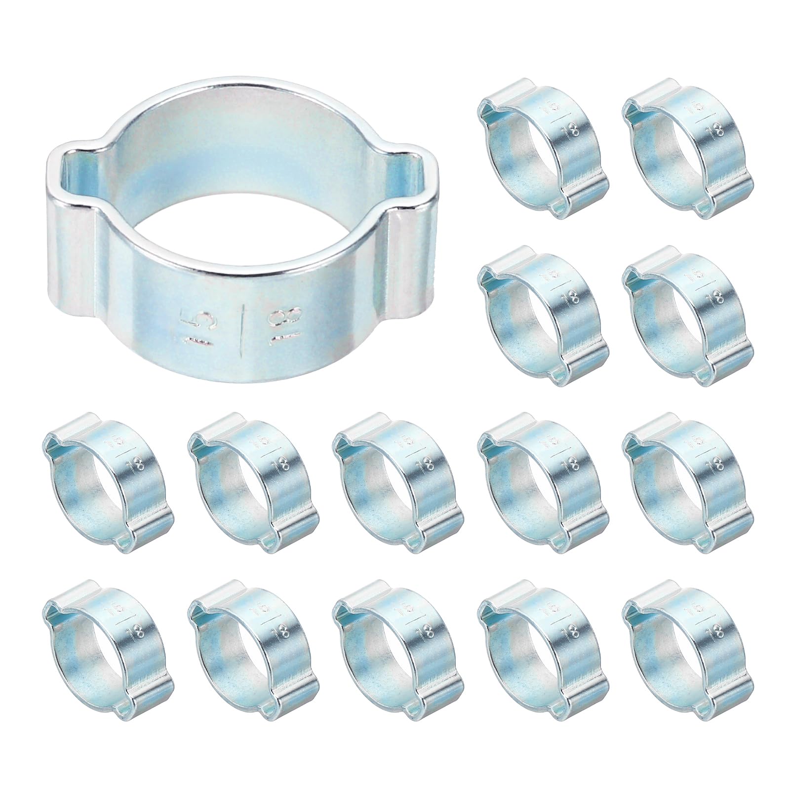 PATIKIL 24 Pcs Double Ear Hose Clamp, 15-18mm Zinc Plated Steel O Clip Crimp Rings, Pipe Clamps for Fuel Petrol Pipe Tube Fitting Connections