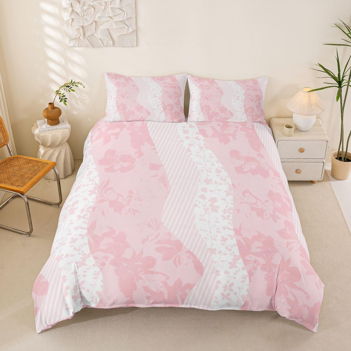 Homewish Geometryczny super king poszewka na kołdrę kwiatowy zestaw pościeli dla dorosłych nastolatków kobiet kwiat patchwork fioletowy retro poszewka na kołdrę abstrakcyjne płatki różowe zestawy