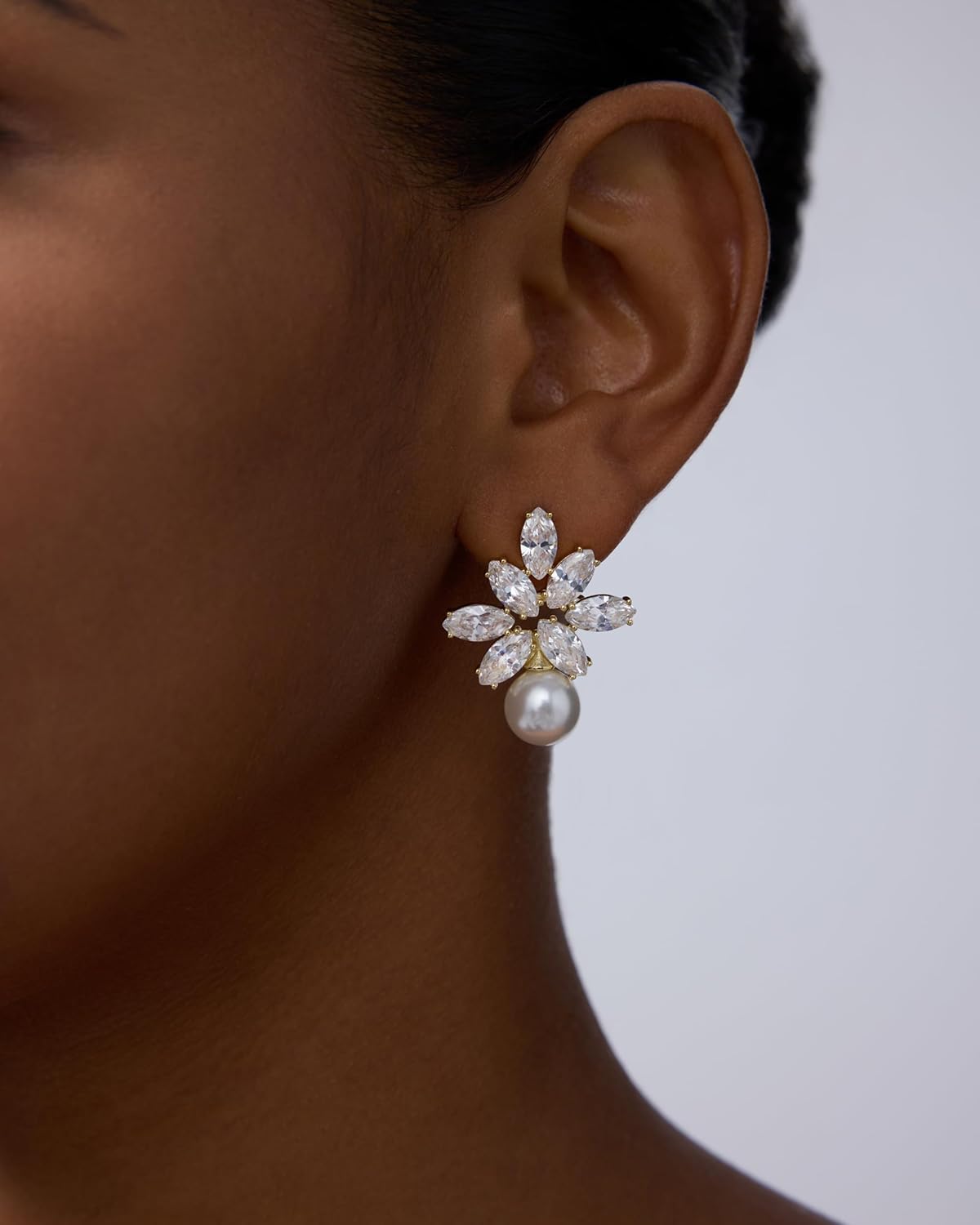 PAVOI 14K Gold Plated Cubic Zirconia Stud Earrings for Women - 925 Sterling Silver Posts Statement Crystal Cluster Wedding Earrings for Brides & Bridesmaids - Trendy CZ Pearl Studs Wedding Jewelry - Image 2