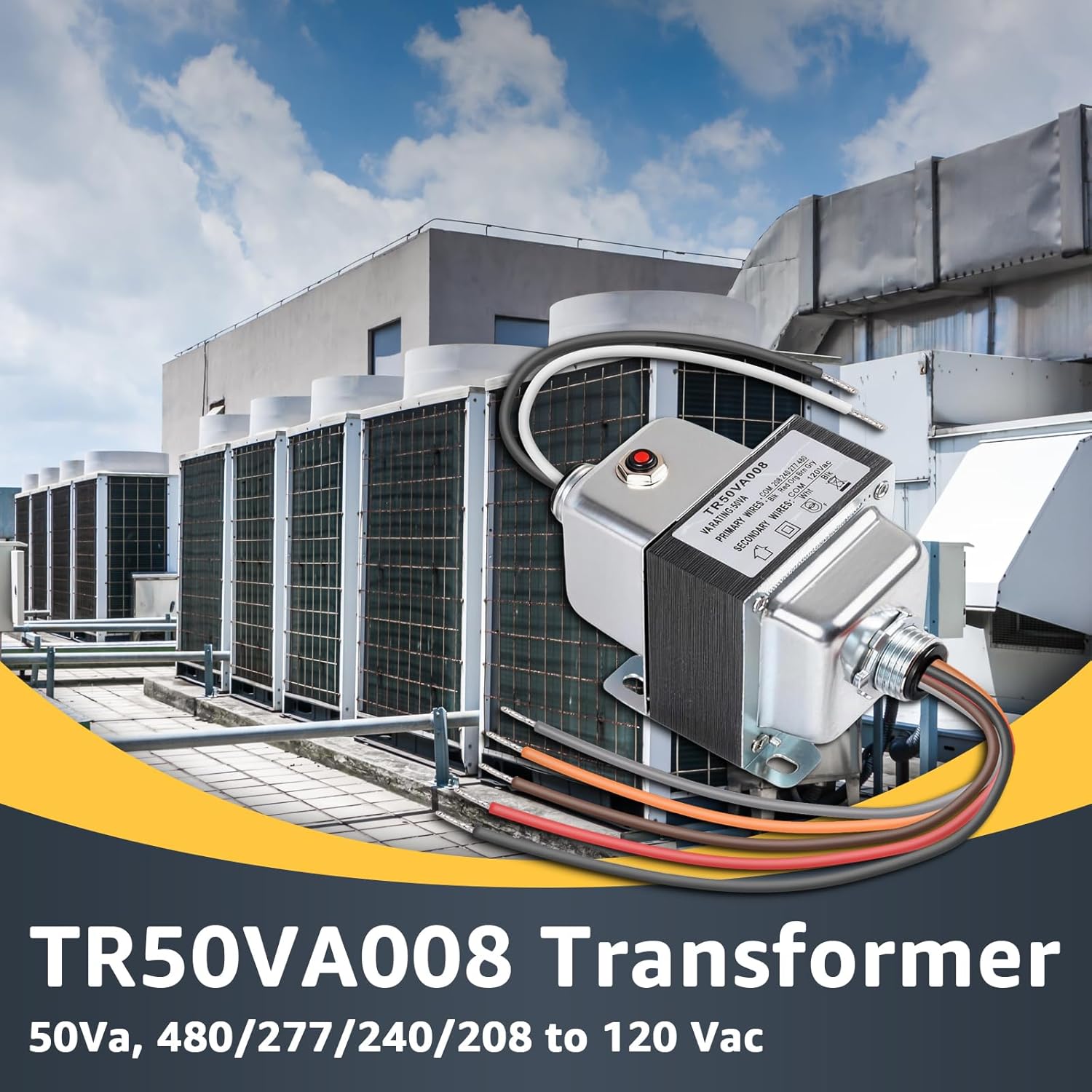 TR50VA008 Transformer 480/277/240/208V to 120V 50VA Transformer with Circuit Breaker Foot and Dual Threaded Hub Mount for Industrial, Heating, Air Conditioning Control Applications Replace TR50VA008