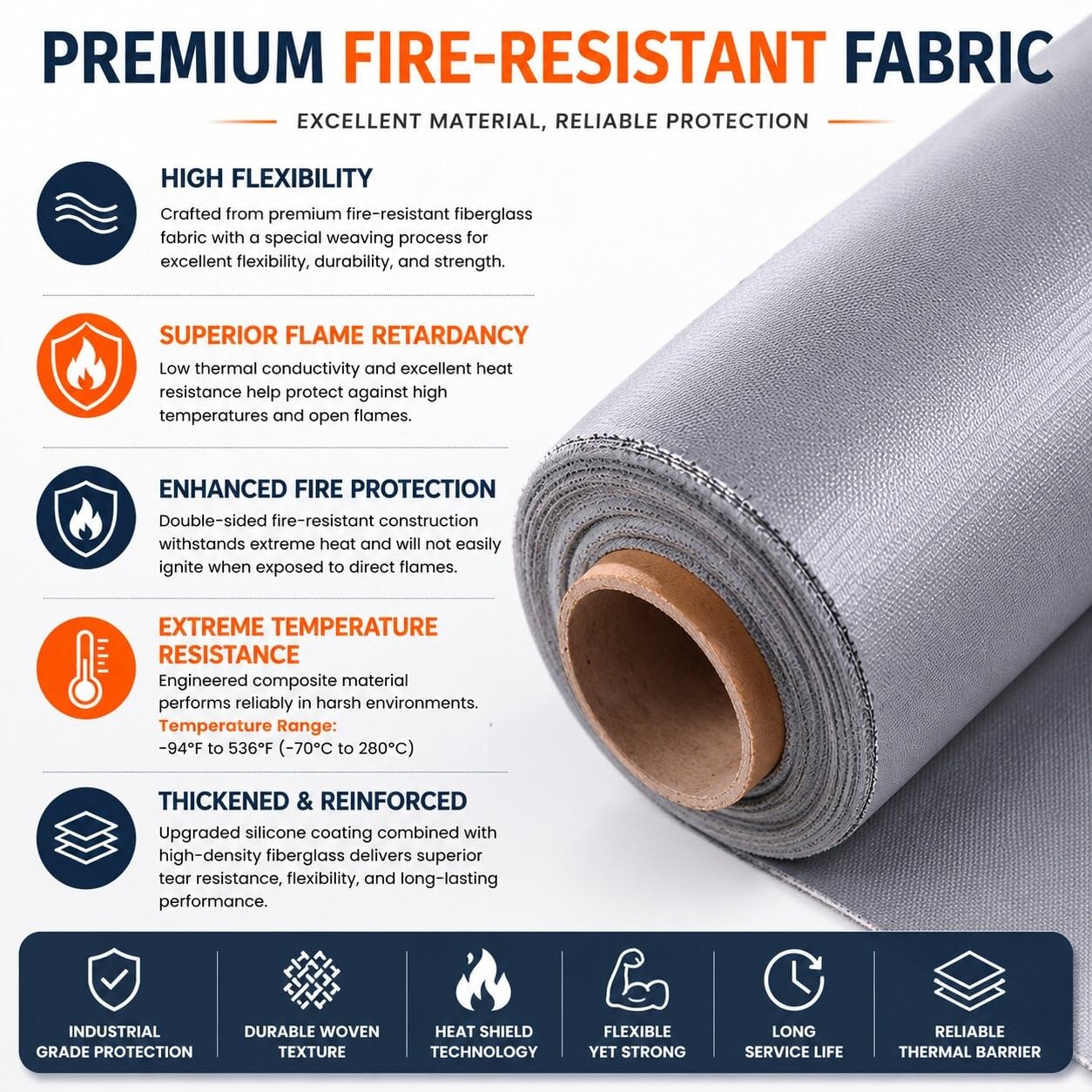 Tejido ignífugo de fibra de vidrio con revestimiento de silicona | Cubierta ignífuga resistente a chispas y de alta resistencia for seguridad en talleres industriales(1.2m x 4m x 0.6mm)