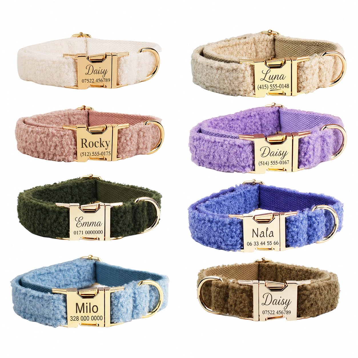 Kiyanest Personalised Teddy Dog Collar, Adjustable Custom Pet Collar with Name and Phone Number, Soft Plush Pet Collar, Collar Lead Harness or Bow Set
