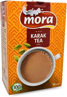 Mora Karak Tea With Black Tea Sugar Cardamom And Milk Instant Chai Natural Egyptian Egypt Arabic Oriental No Preservatives Non Gmo Kosher Halal (1 Pack = 10 Sachets x (1 oz / 30 gm)) مورا شاى كرك