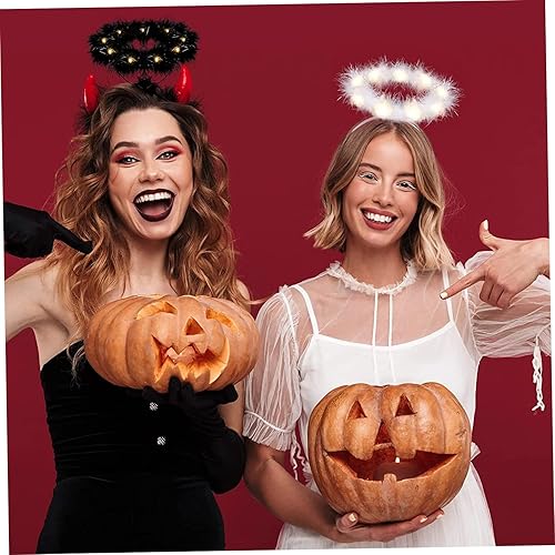 Miniatura 7 de Diadema con halo de ángel con luz LED, blanco y plumas, diadema de halo de ángel para Navidad, disfraces de ángel LED blanco con luz LED