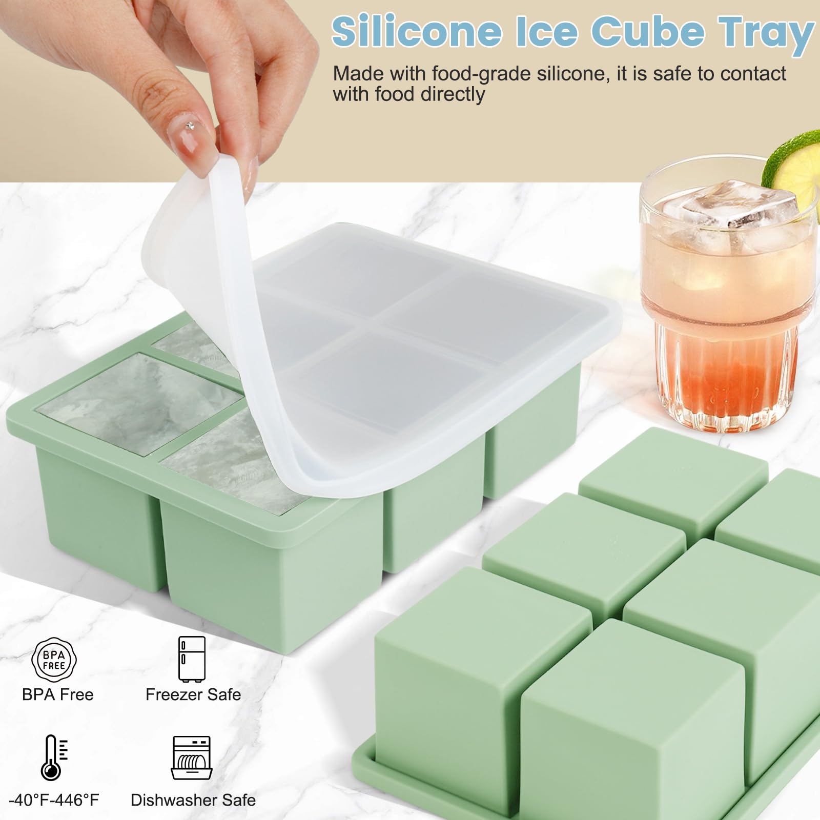 große Eiswürfelform aus Silikon, 3 Stück, große quadratische Eiswürfelformen für Whisky Cocktail, altmodische Eiswürfelform für Gefrierschrank