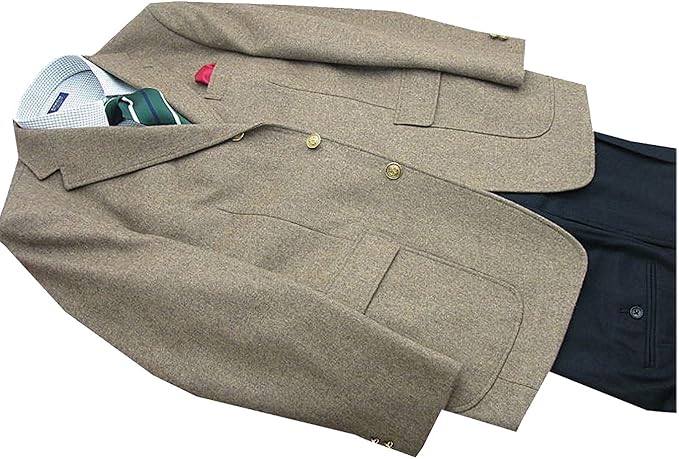 Amazon Co Jp オックスフォードクラシック Oxford Classicの秋冬春メンズ3つボタンフラノブレザー ベージュ系 金ボタン 0455 A7 服 ファッション小物