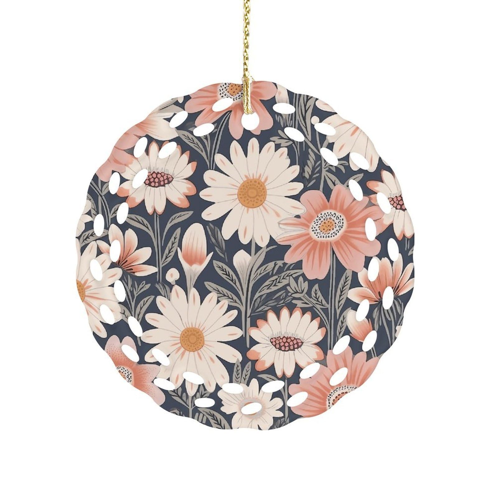 Btcowzrv Style Hand Drawn Peach Flowers Ceramic Ornament,Round Ornaments With Hole Easy To Hang,Hanging Ornament For Wedding Party Home Window Garden Christmas Day Decor