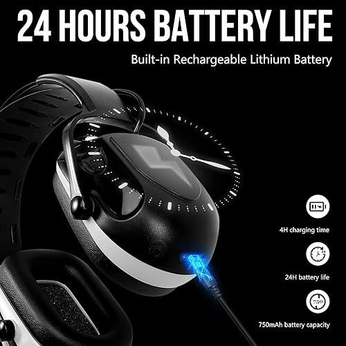 Miniatura 4 de Orejeras de protección auditiva Bluetooth Protección para los oídos+gafas de seguridad, NRR 25dB con cancelación de ruido