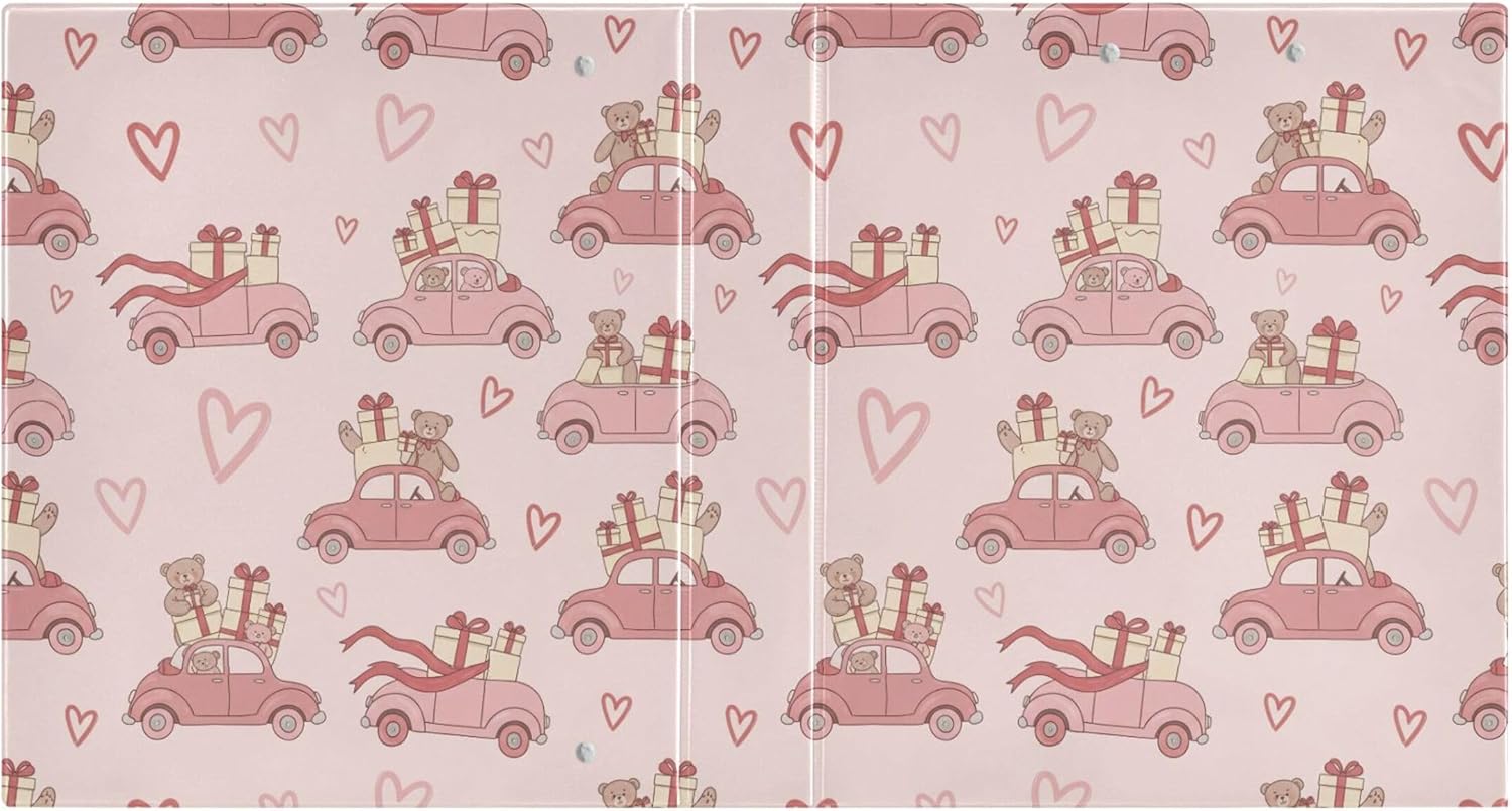 Valentine's Day Theme 3 Ring Binders, 1.5” Round Ring Binders with Clipboard - Letter Size, 3 Interior PVC Clear Pockets & Anti-Slip Clip for Office School Supplies, 2PCS