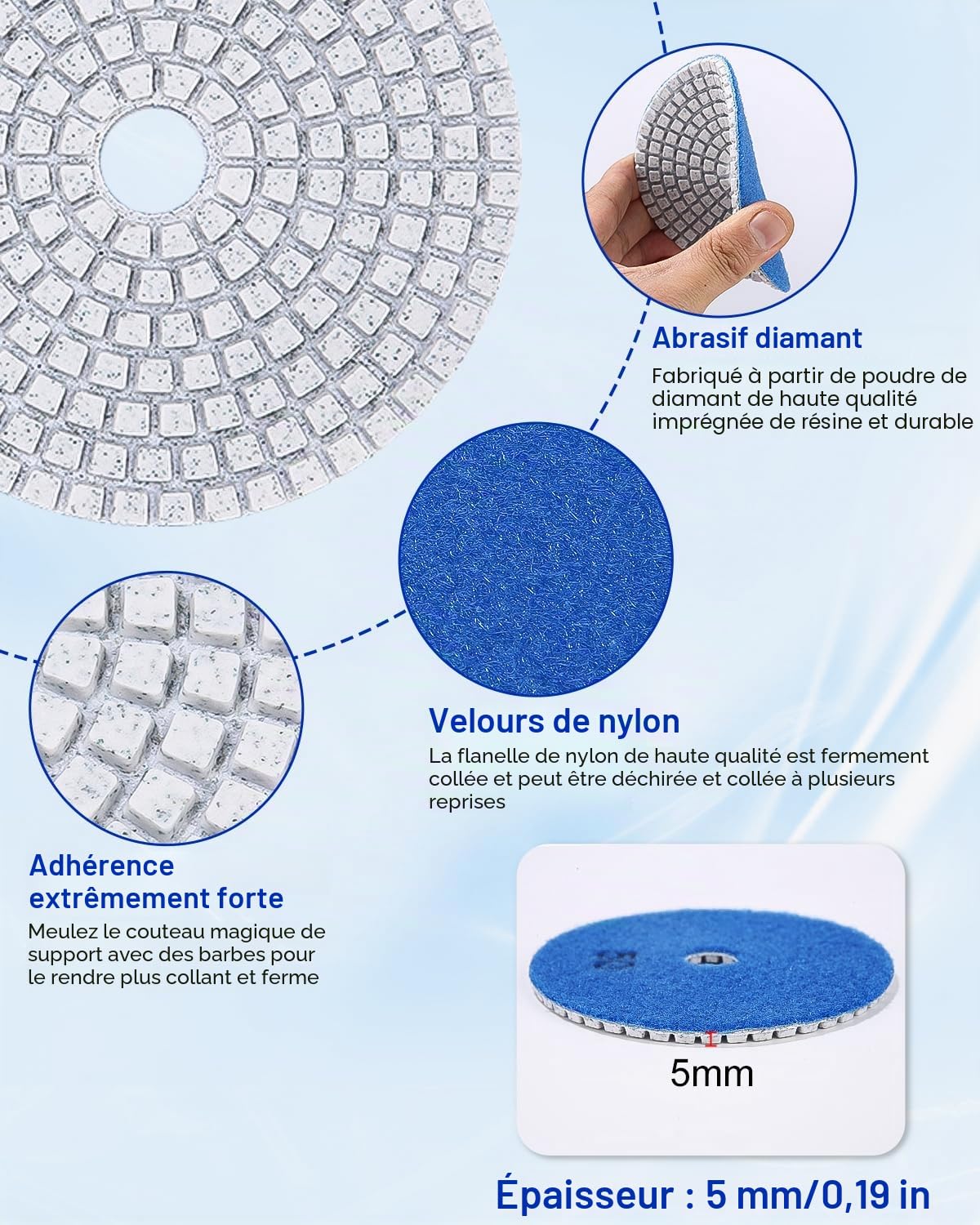 14 Pcs Disque de Polissage Diamant 4 pouces 100mm Diamant Polissage adaptés à une Machine à Polir M14 pour Granite Marble Béton Tampons de Polissage 50# - 8000#