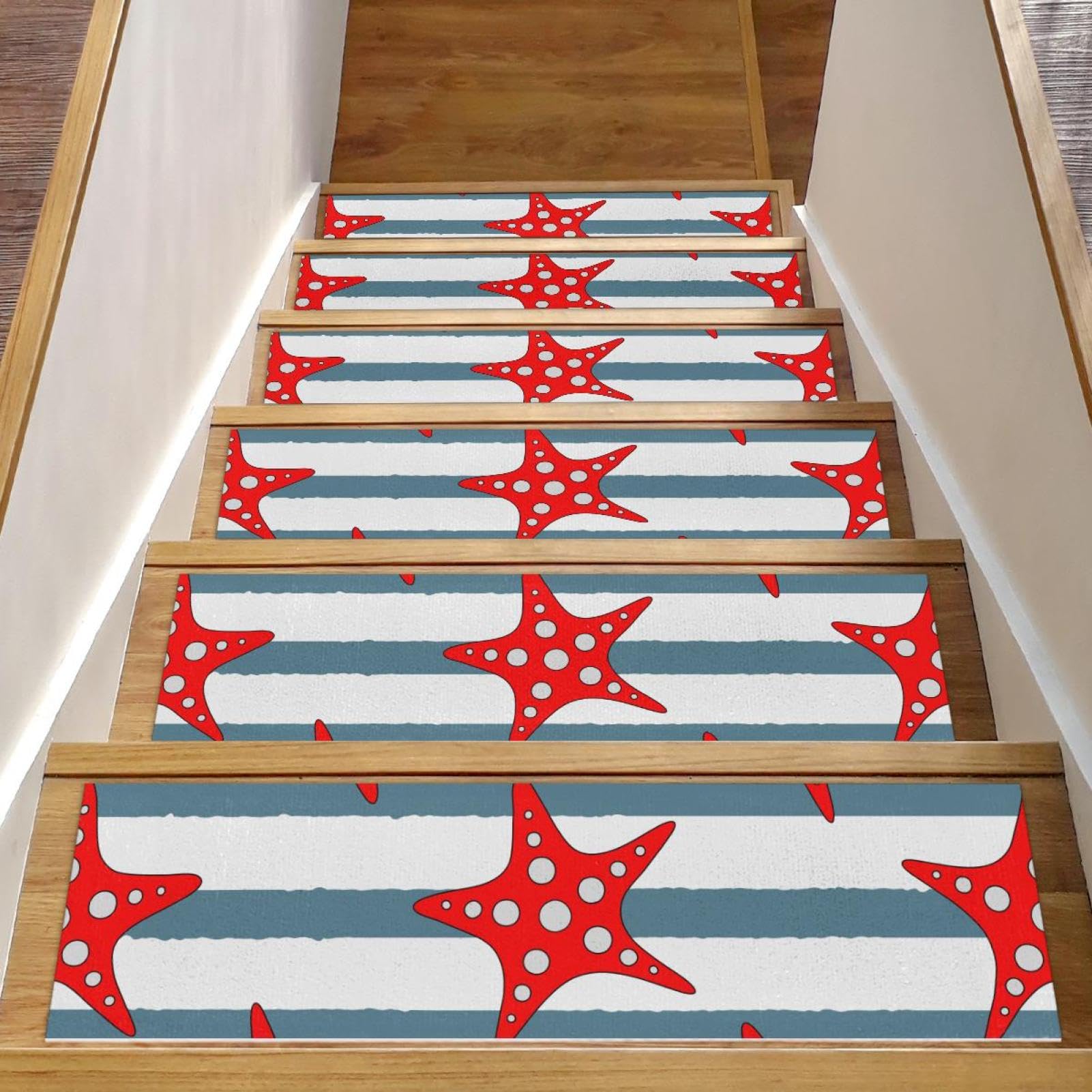 Alfombras antideslizantes de seguridad para peldaños de madera con estampado de estrellas