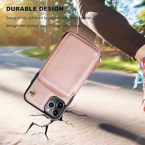 Miniatura 8 de Bocasal Funda tipo cartera cruzada para iPhone 11 Pro Max, funda de piel con bloqueo RFID y soporte para tarjetas, funda protectora con cremallera y