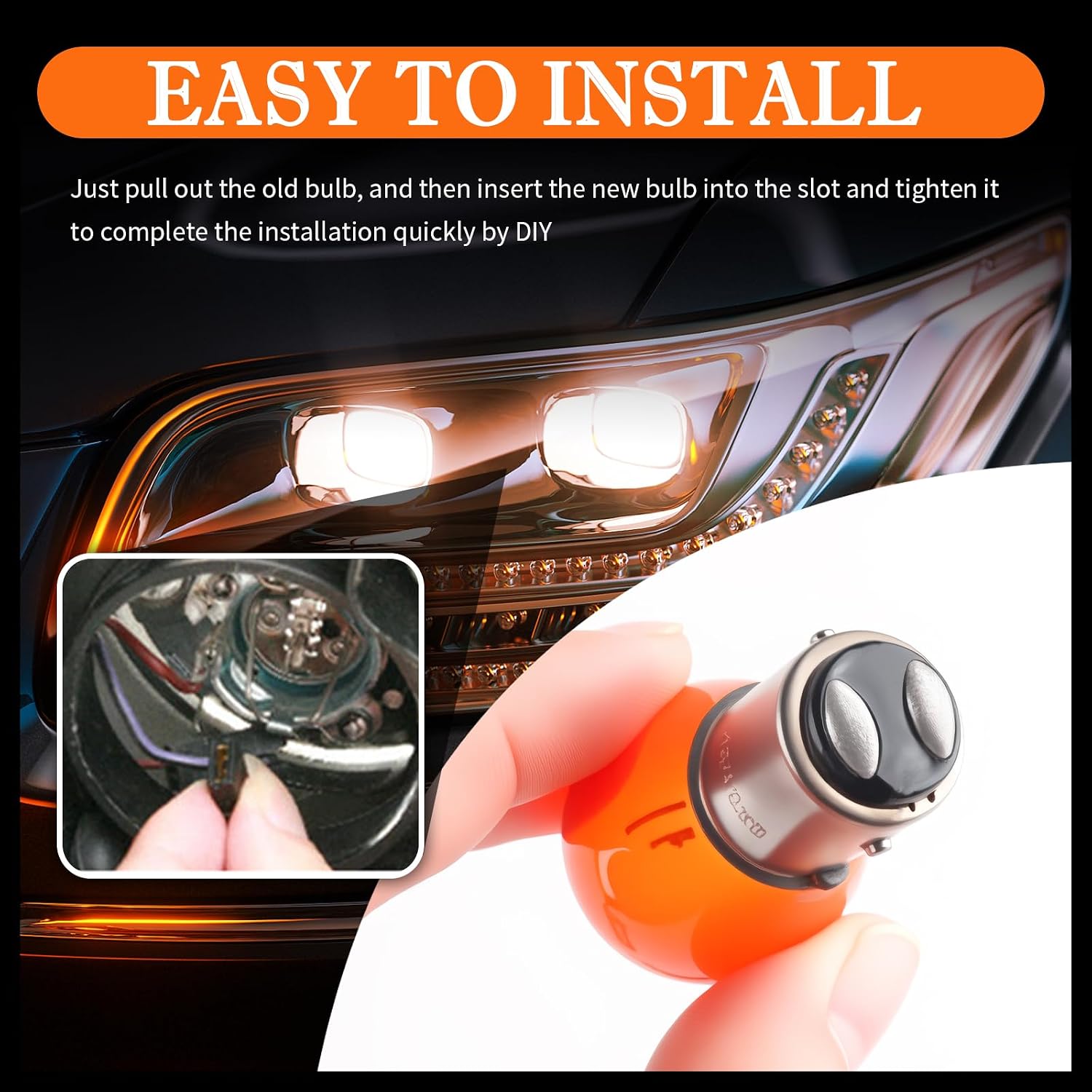 4PCS Amber 2357 Brake Light Bulb,2357NA 2057NA 7528NA 1157NA PY21W Bulb Compatible with Hyundai Kia Chevrolet,1157 Brake Light Bulbs Turn Lights Tail Lights Bulbs Replacement