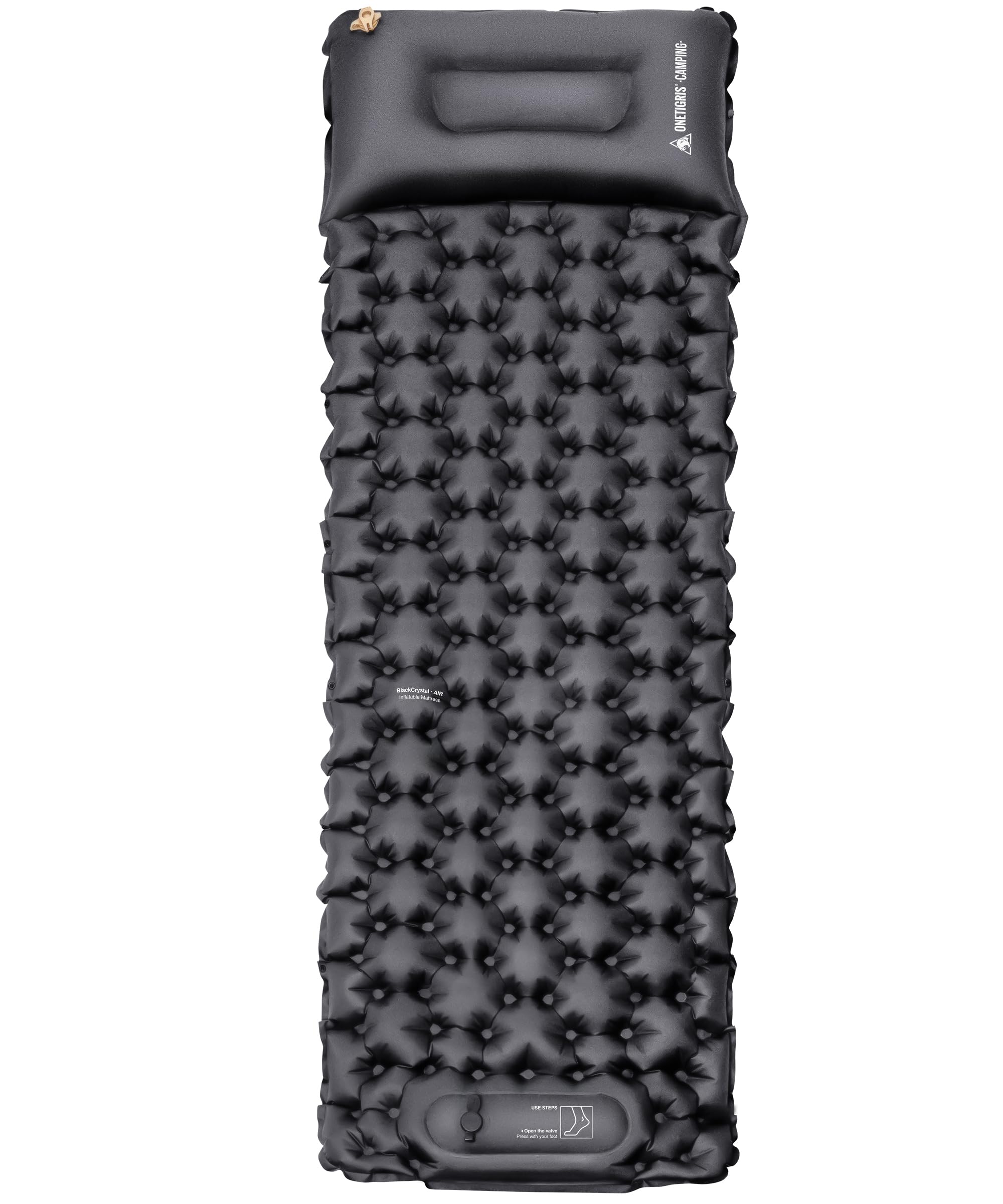 OneTigris BLACKCRYSTAL Matelas isolant autogonflant ultra léger, oreiller et matelas gonflable compact pour tente, camping, tourisme et randonnée