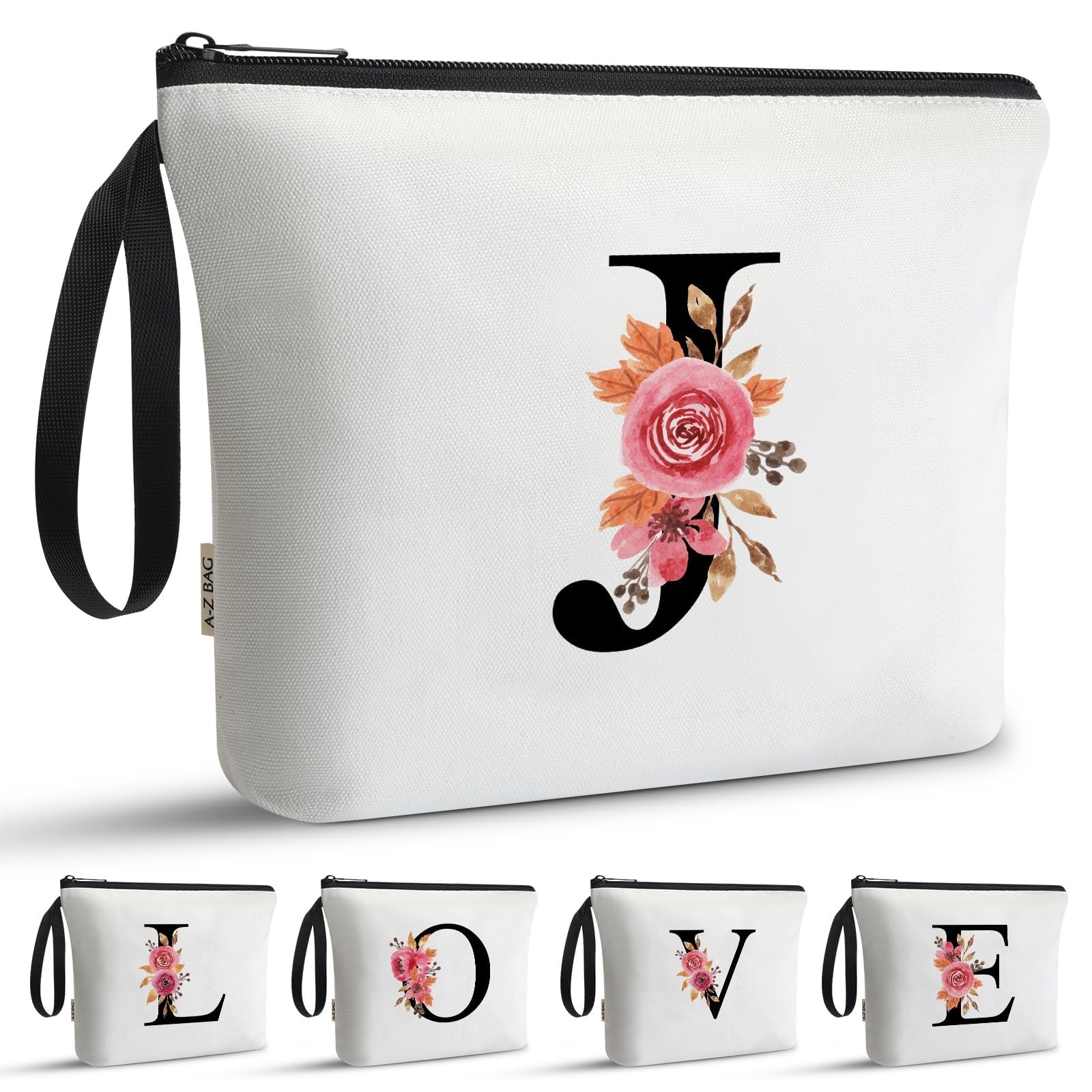 A-Z BAG Personalisierte Kosmetiktasche Damen –Geschenke für Frauen,Kulturtasche mit Initialen,Schminktasche Reise Make-up Tasche, J