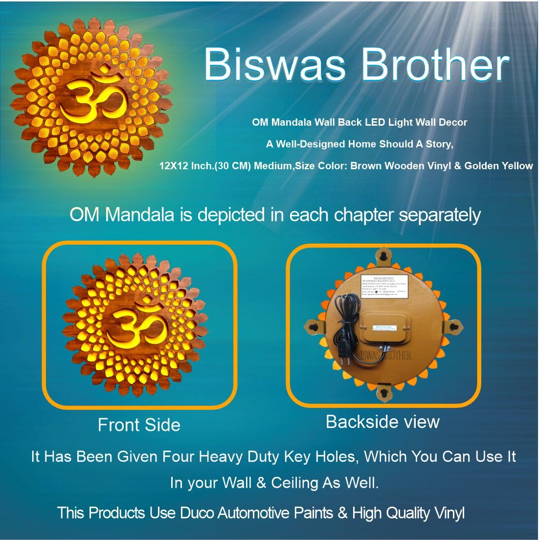 Biswas Brother OM Mandala Wall Back lid LED Light Wall Décor A well-designed home should tell a story (12X12 Inch) 2