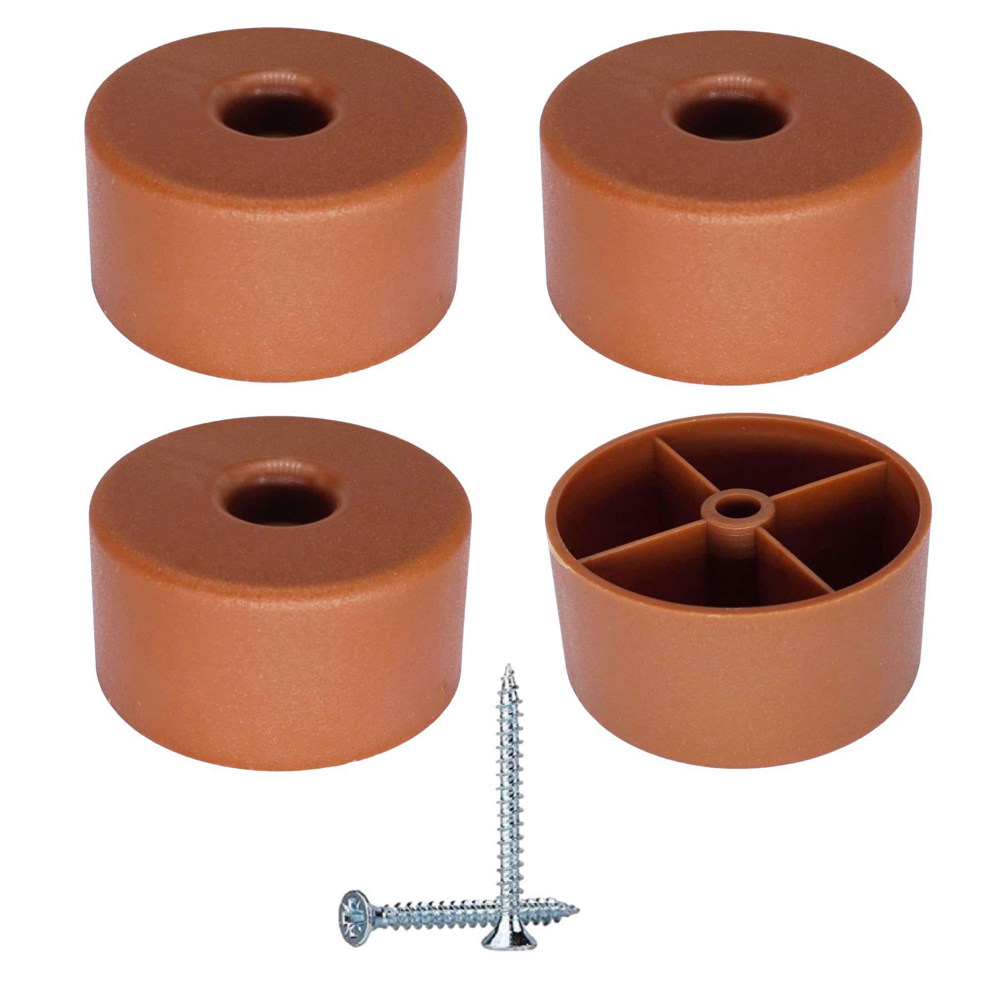 SKIR'CO 4 pcs, Brown Plastic Round Furniture Legs, 50 mm Diameter, Height 25 mm, Plastic Furniture Feet, Screws Included